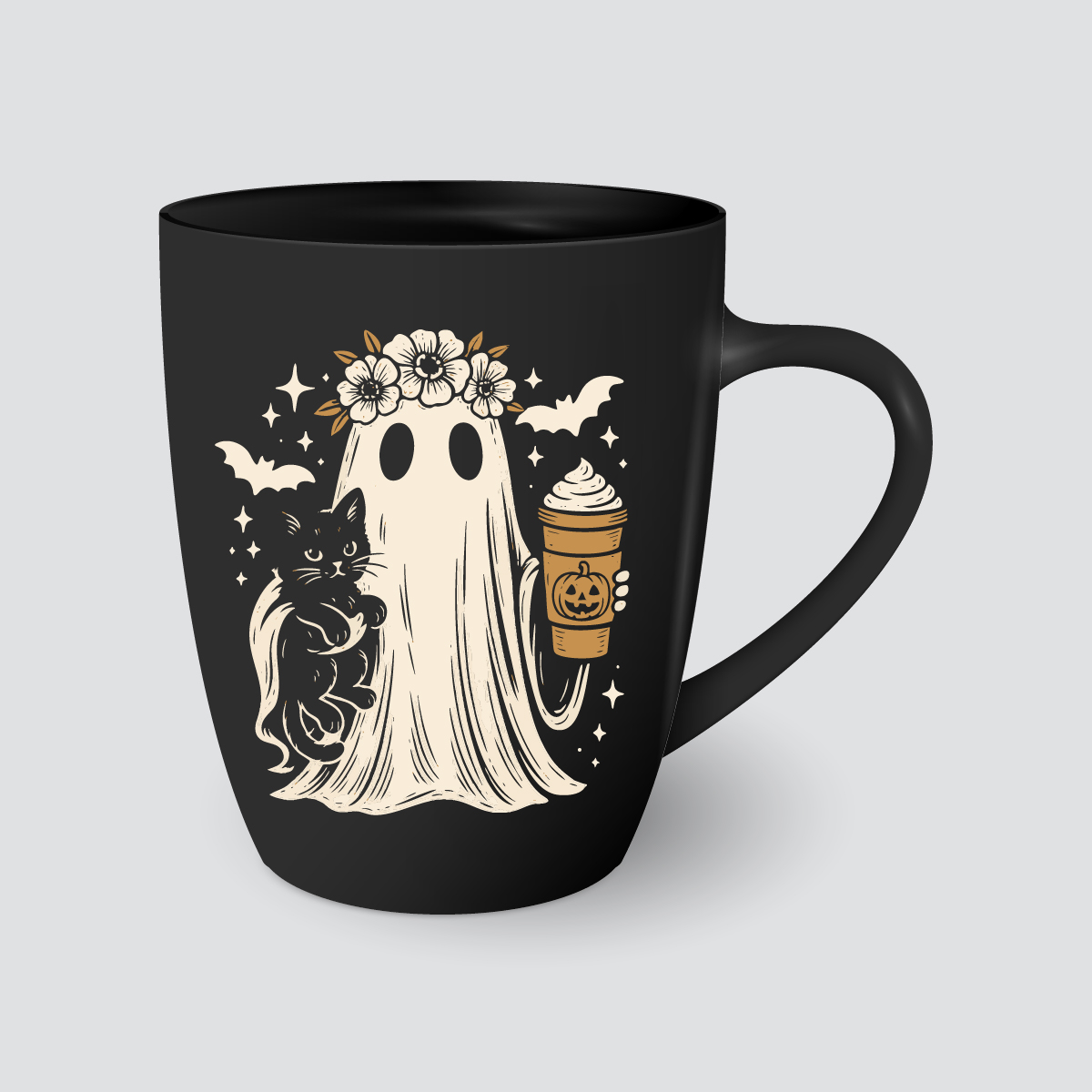 Taza fantasma con gato negro