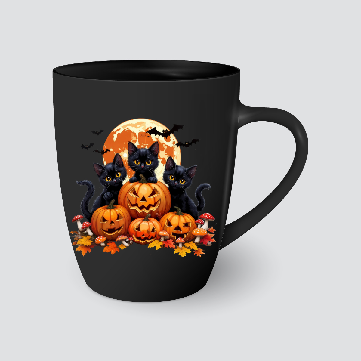 Taza de Halloween con gatos negros