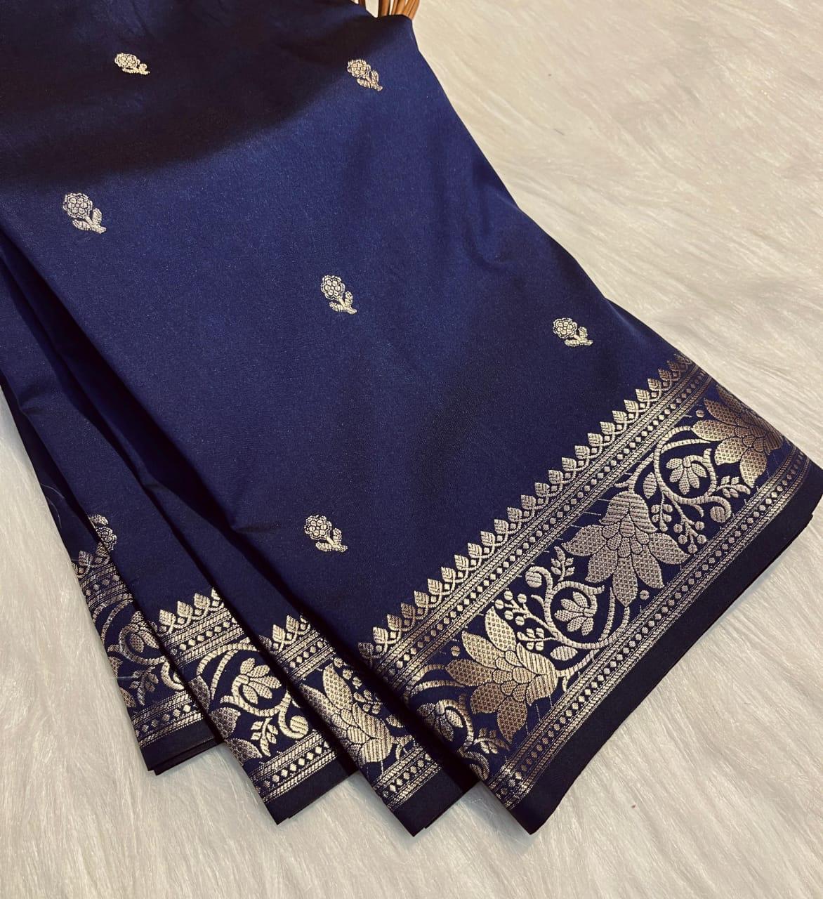 Navy Blue Banarasi Silk Saree