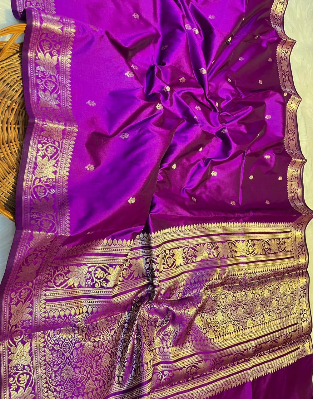 Purple Banarsi Silk Saree with Golden Zari Work