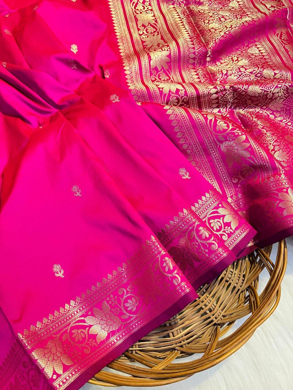Pink with Golden Work Banarsi Silk Saree