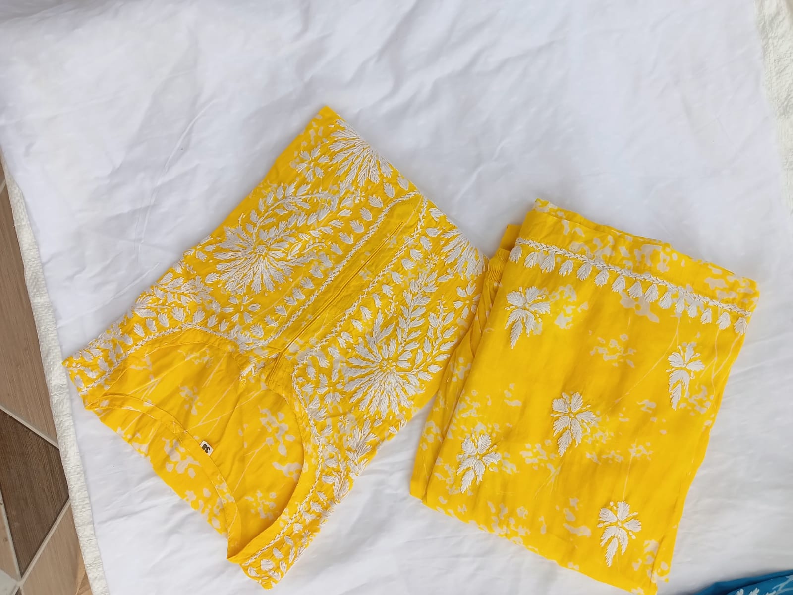 Vibrant Hand-Embroidered Chikankari Cotton Kurti & Bottom Set