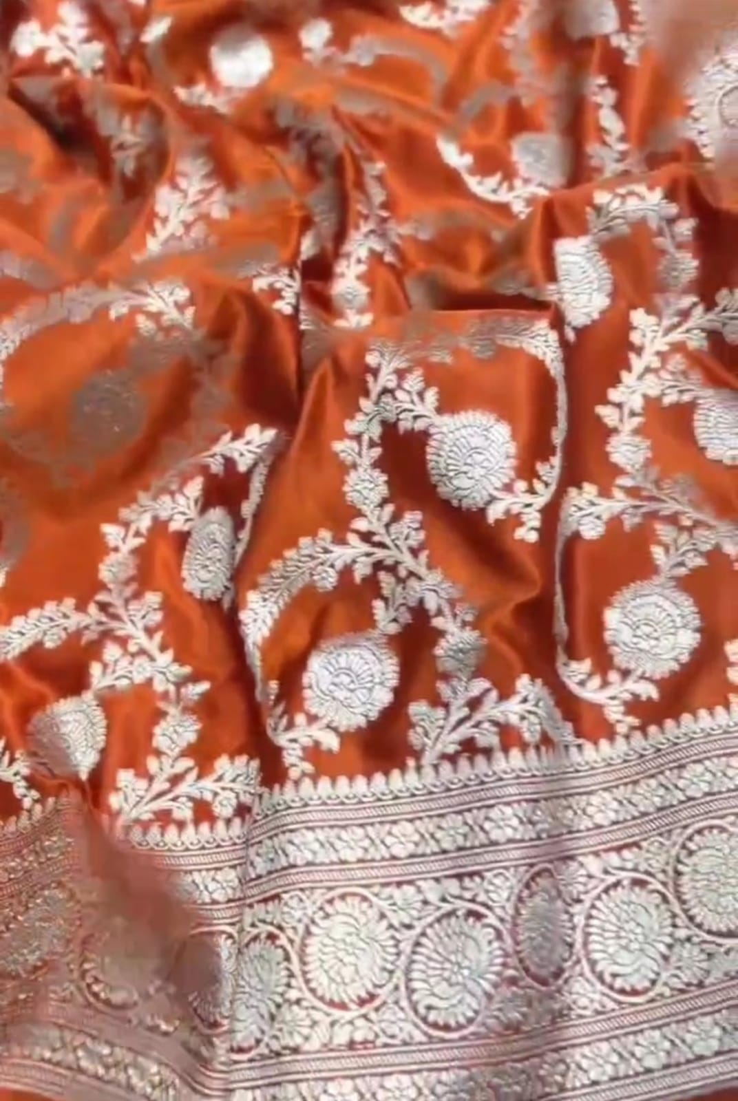 Magnificent Mashru Silk Saree with Silver Zari Jangla Jaal