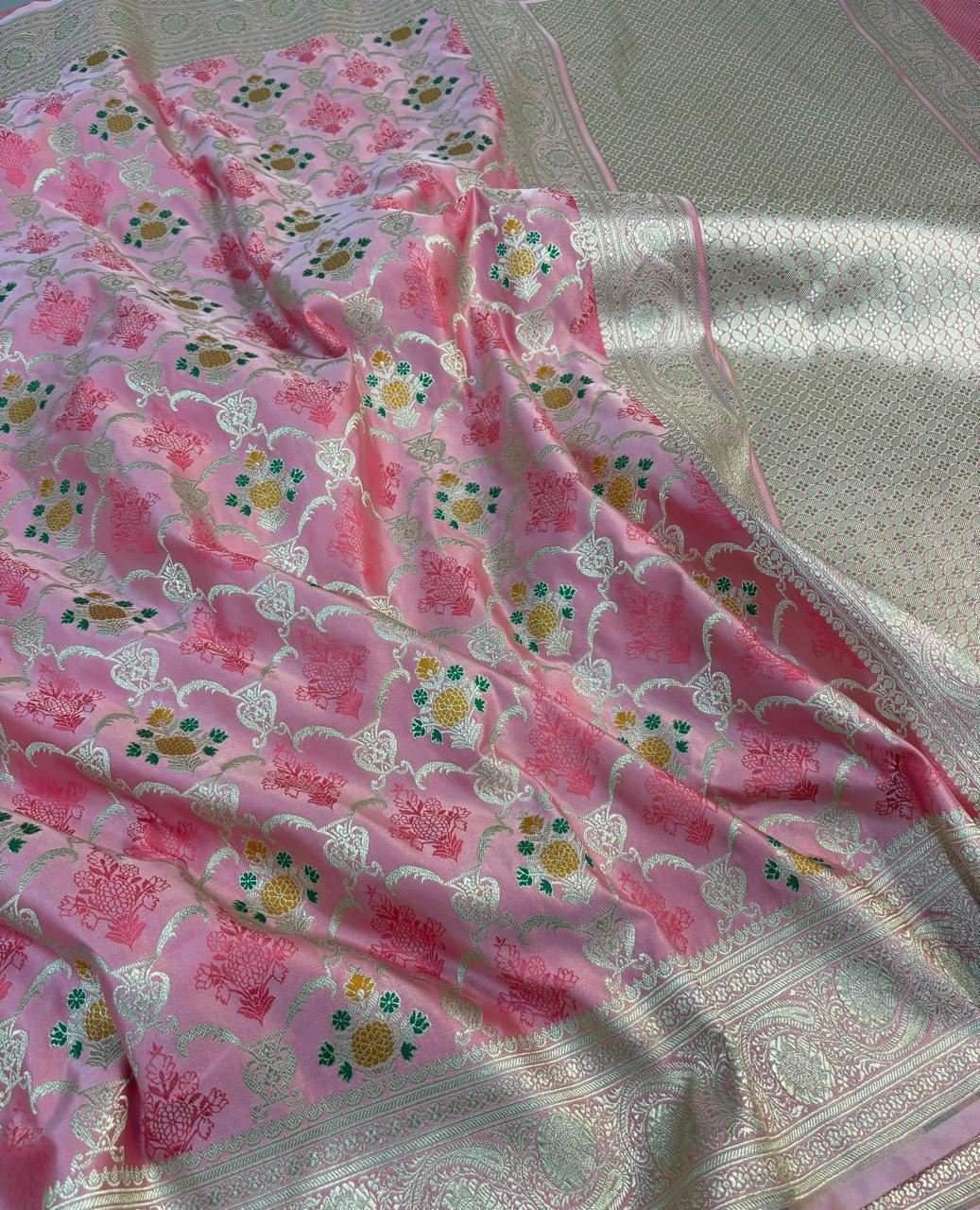 Mashru Banarasi Silk Saree with Rich Golden Zari and Meenakari Jaal