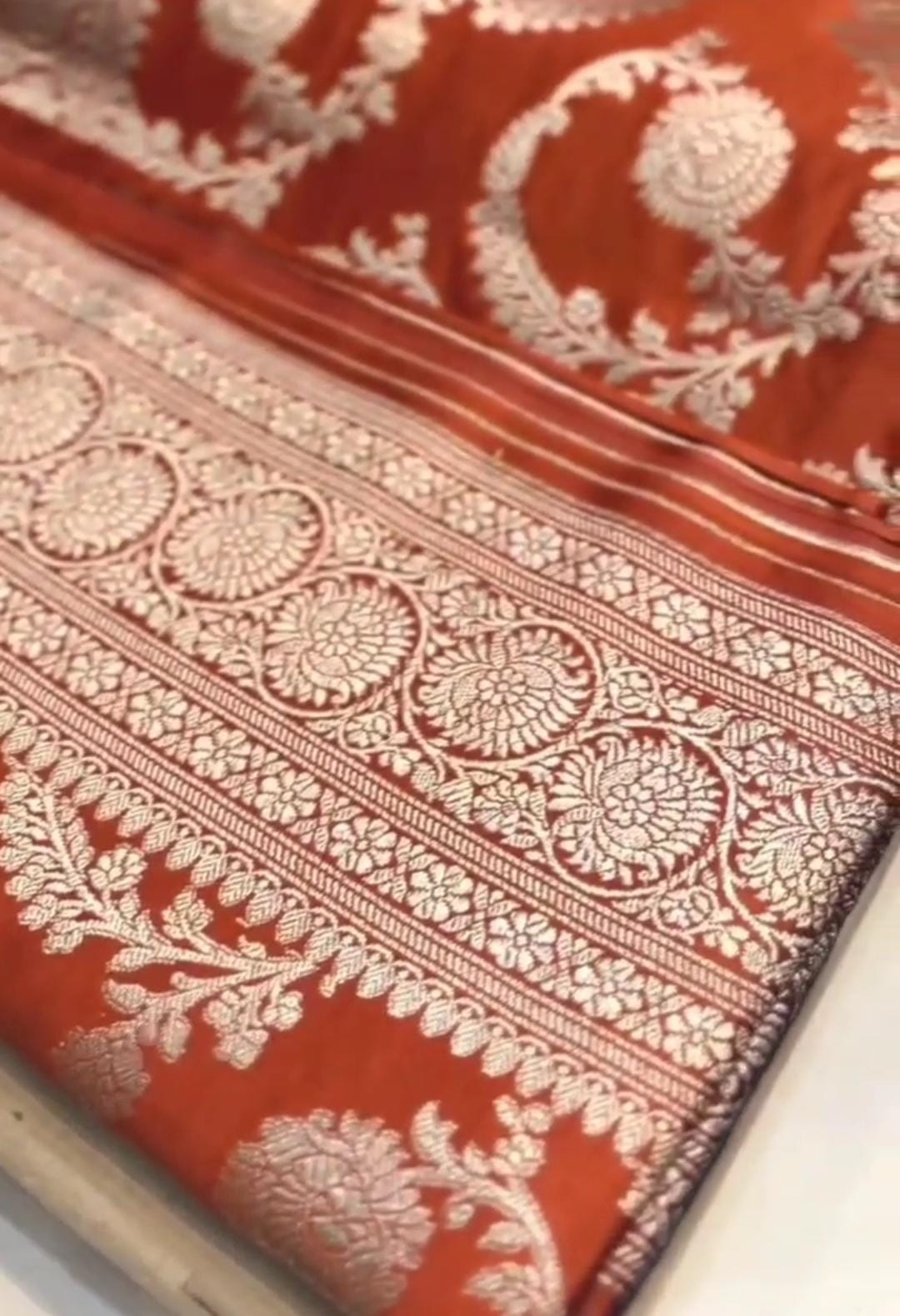 Magnificent Mashru Silk Saree with Silver Zari Jangla Jaal