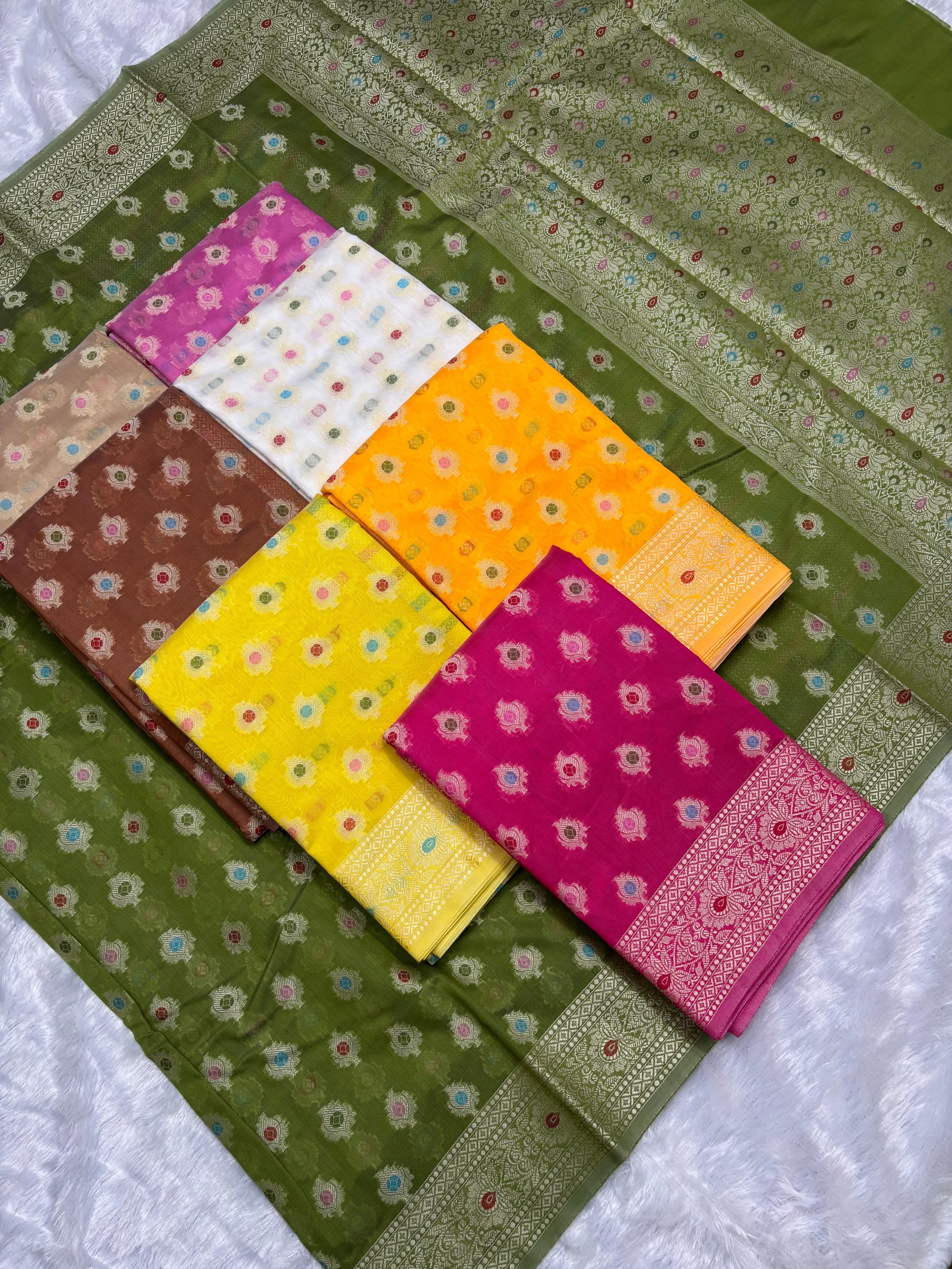 Elite Cotton Saree with Colorful Meenakari Bootis