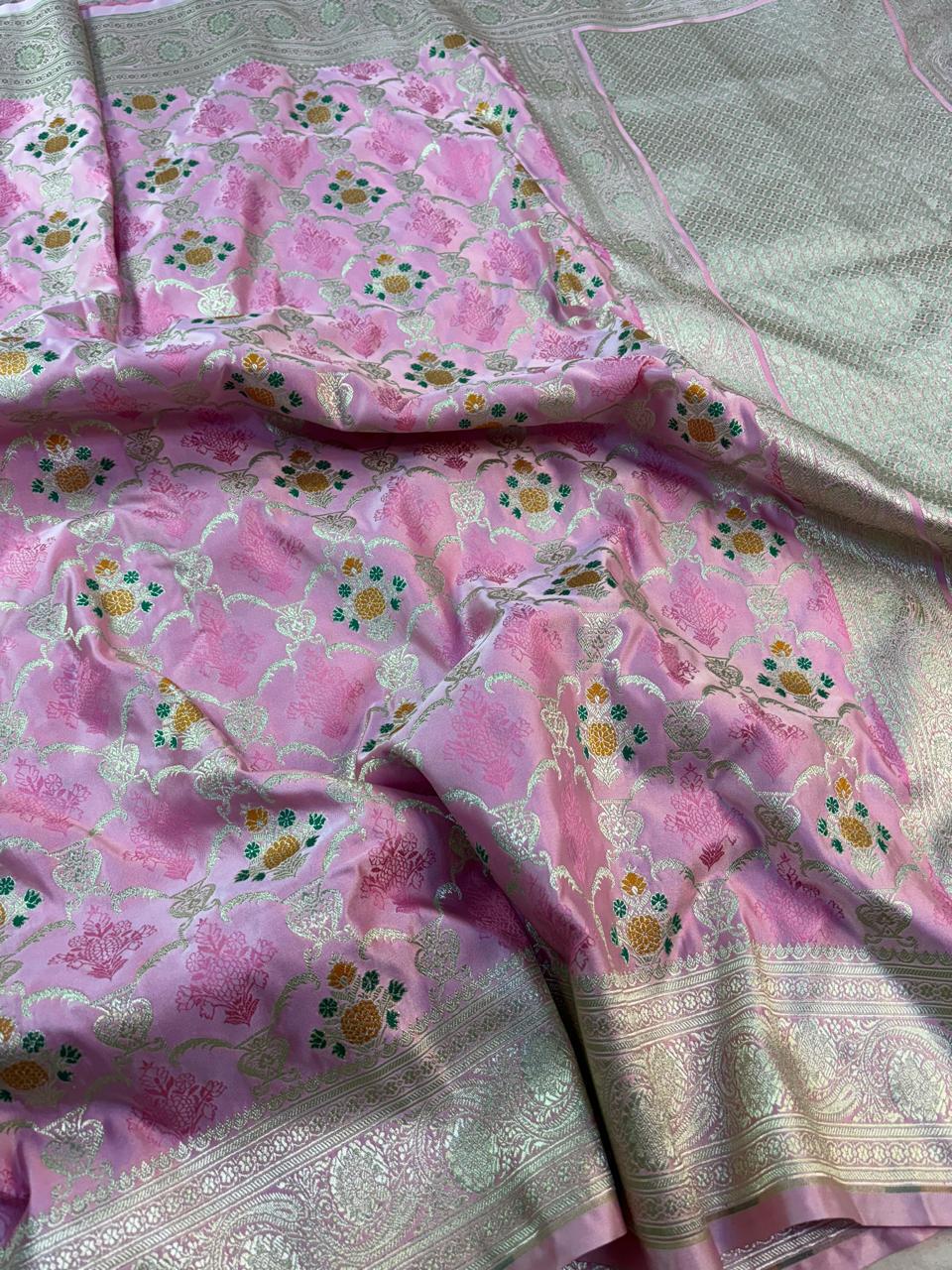 Mashru Banarasi Silk Saree with Rich Golden Zari and Meenakari Jaal