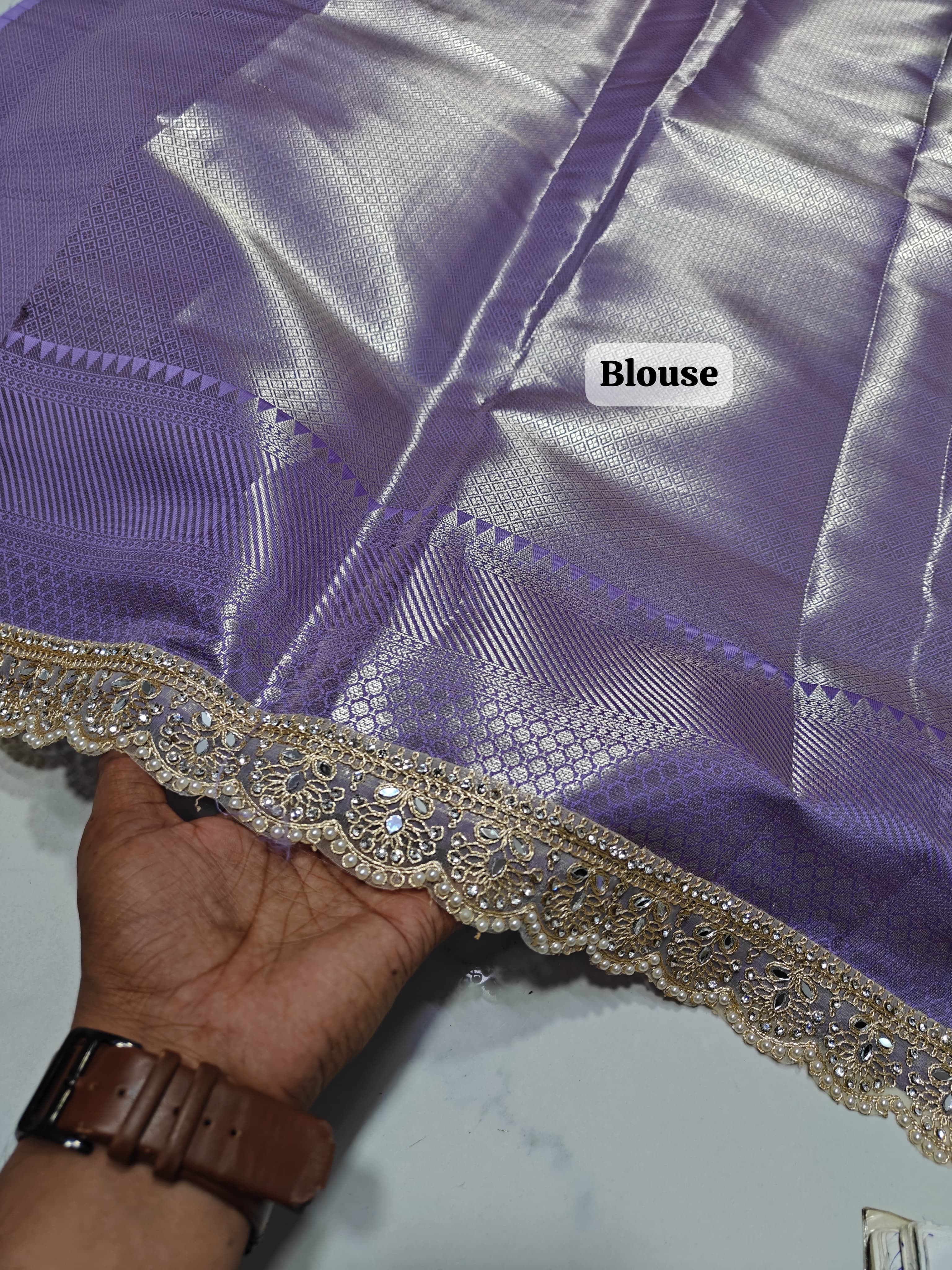 Ethereal Lavender Tissue Silk Saree with Hand-Embellished Pearl Border