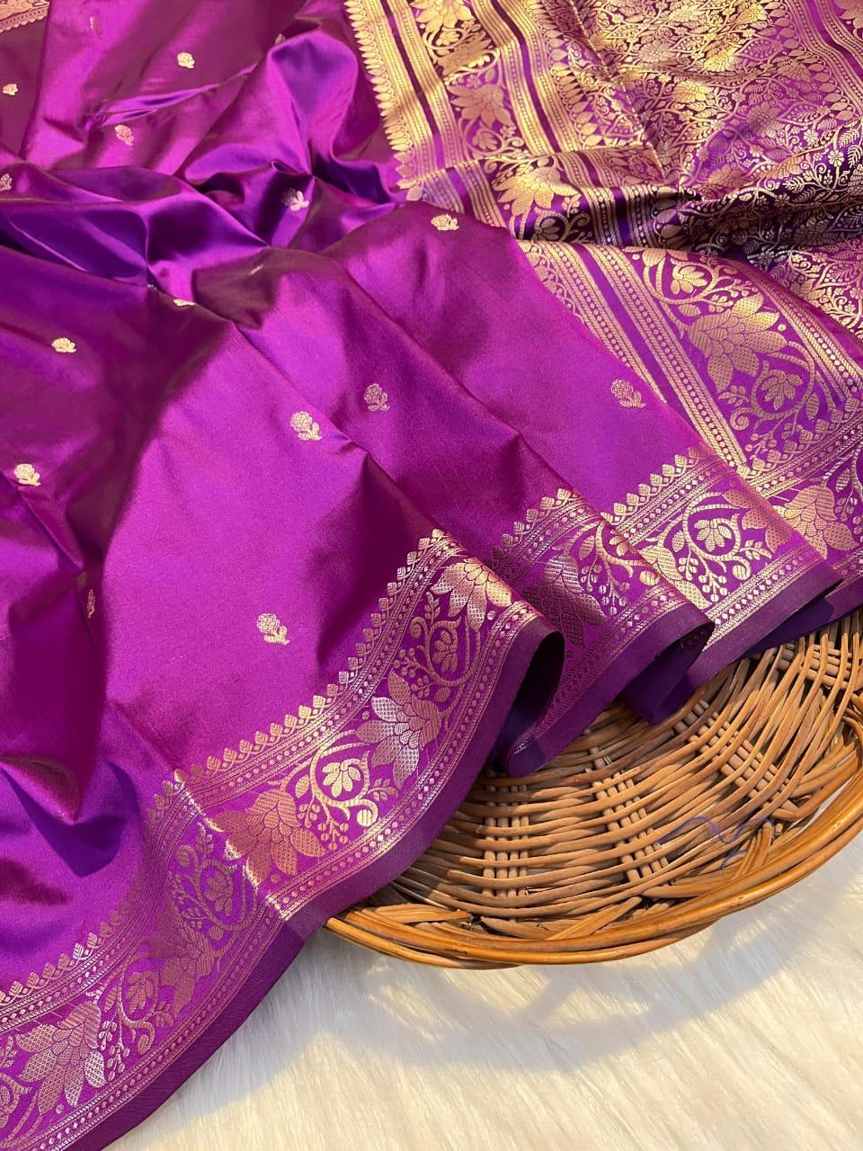Purple Banarsi Silk Saree with Golden Zari Work