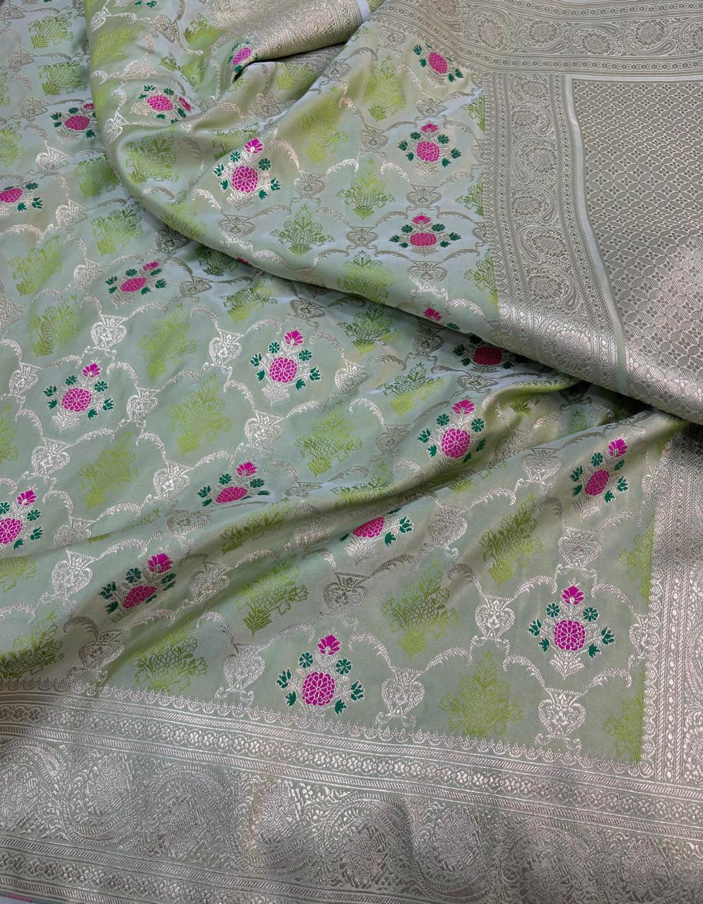 Mashru Banarasi Silk Saree with Rich Golden Zari and Meenakari Jaal