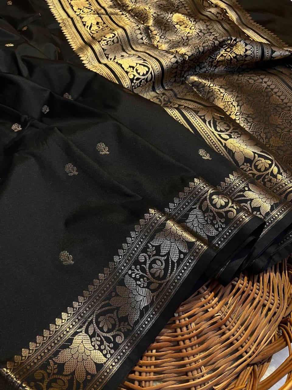 Elegant Black Banarsi Silk Saree