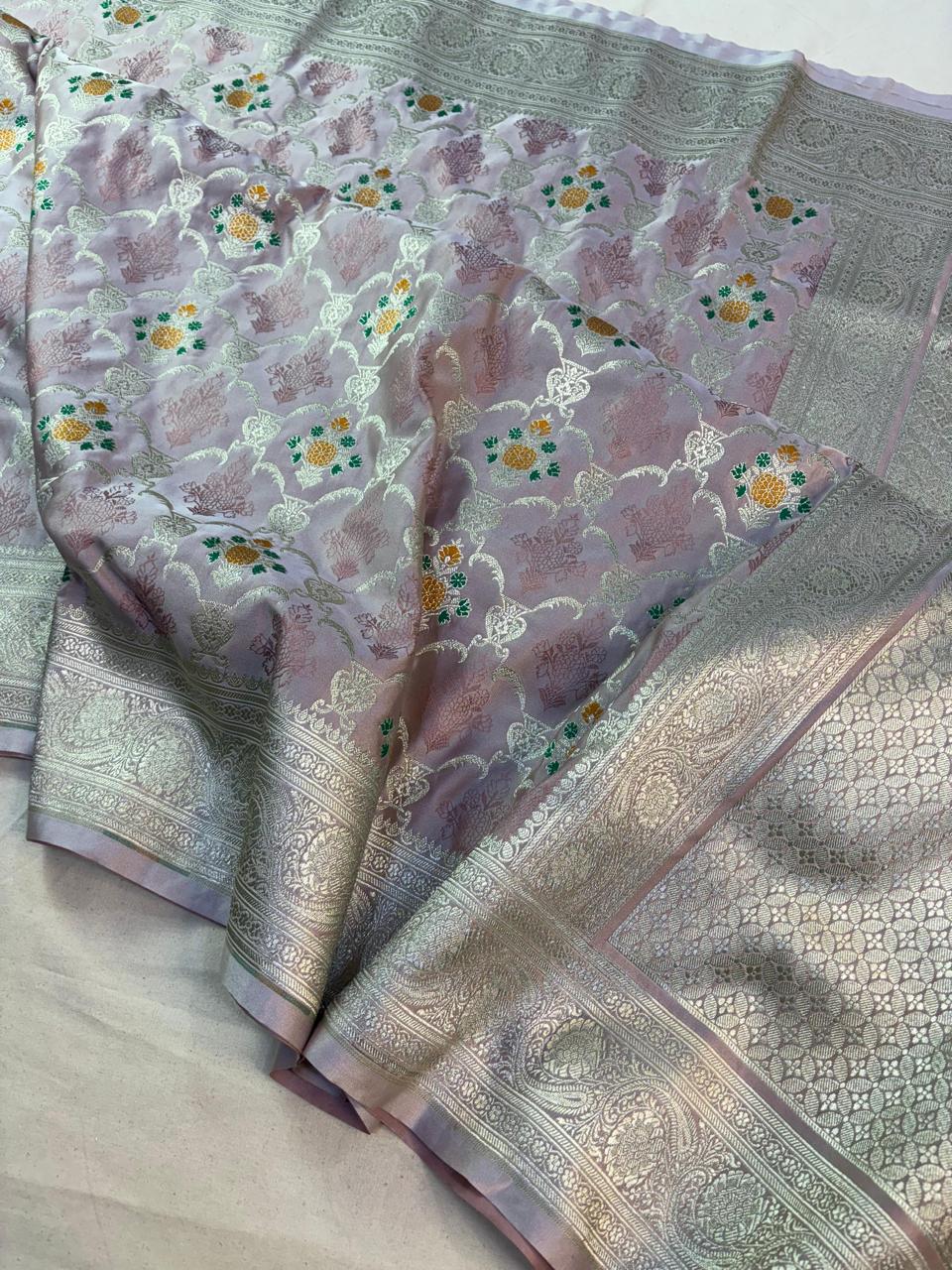 Mashru Banarasi Silk Saree with Rich Golden Zari and Meenakari Jaal