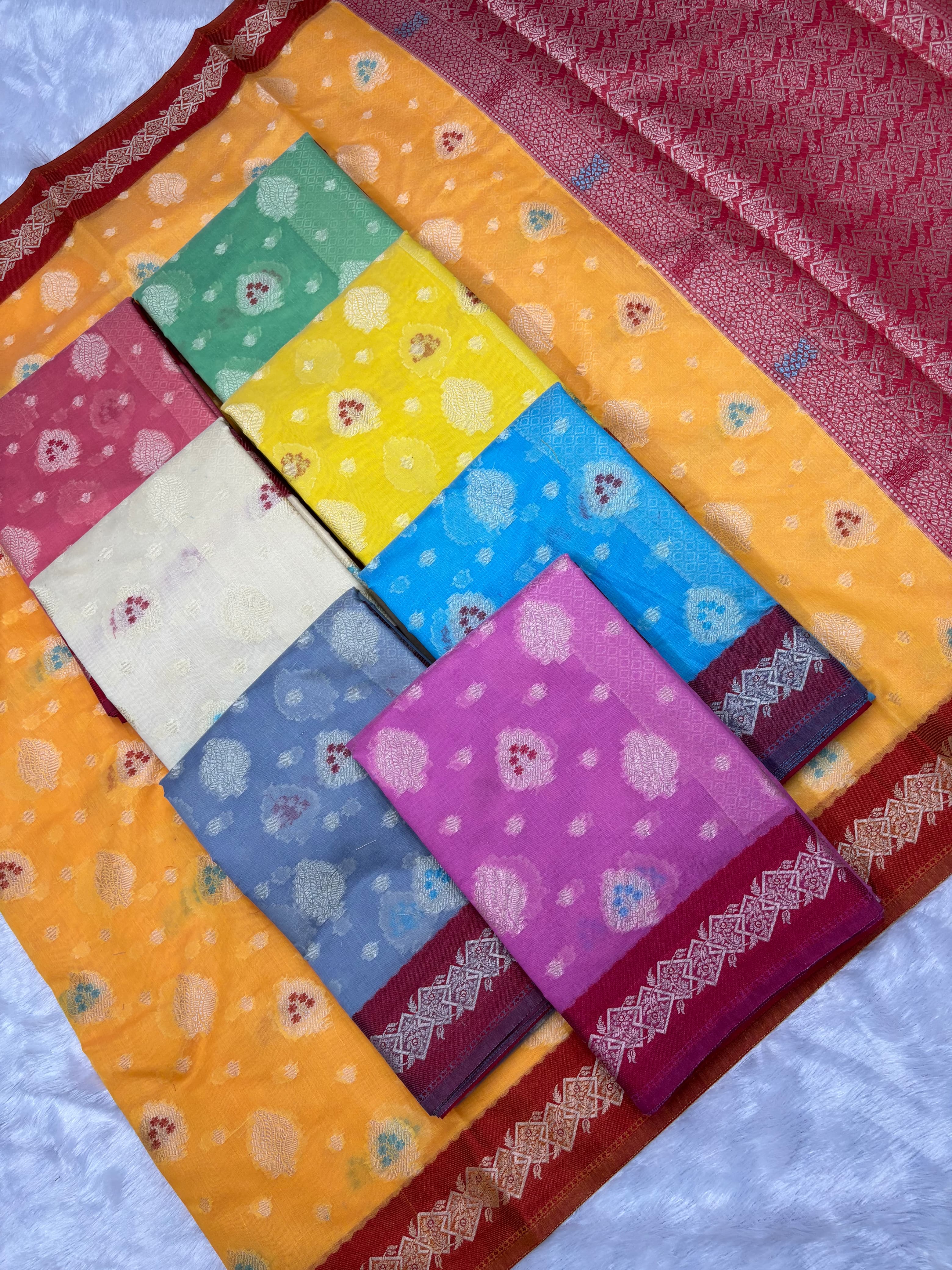 Elegant Cotton Saree with Colorful Meenakari Bootis