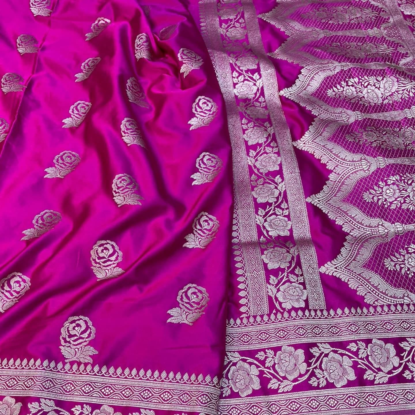 Mashru Banarasi Silk Saree with Grand Wine Zari Pallu and with broad luxury design