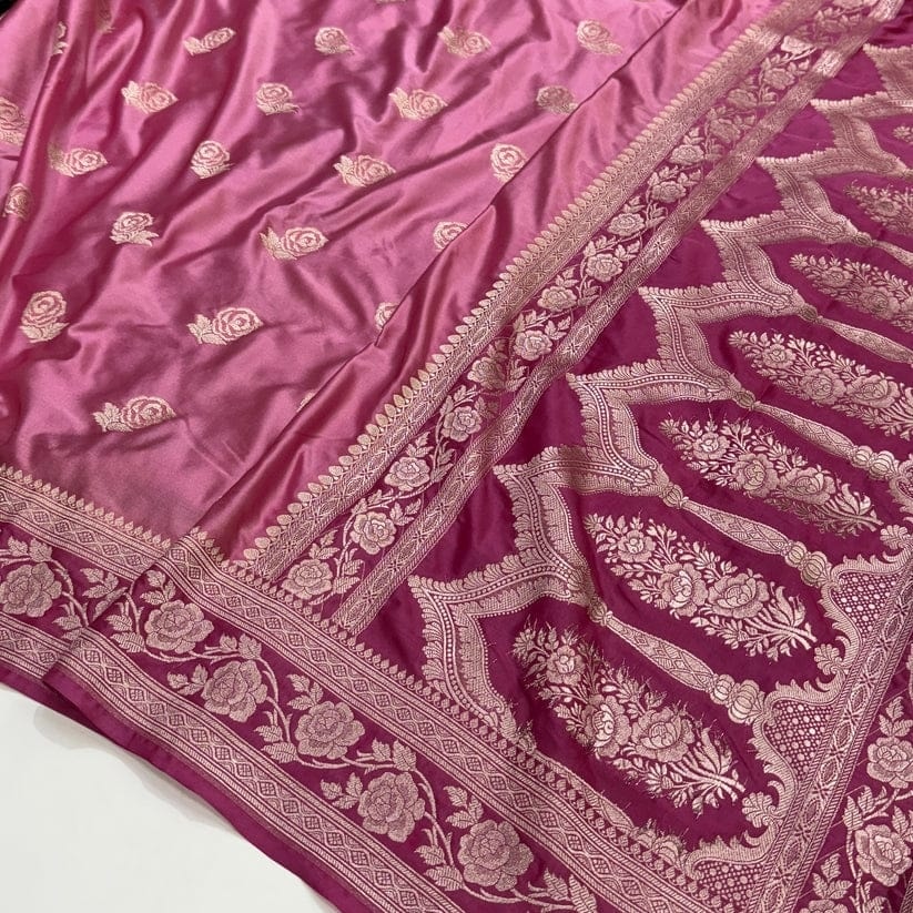 Mashru Banarasi Silk Saree with Grand Wine Zari Pallu and with broad luxury design