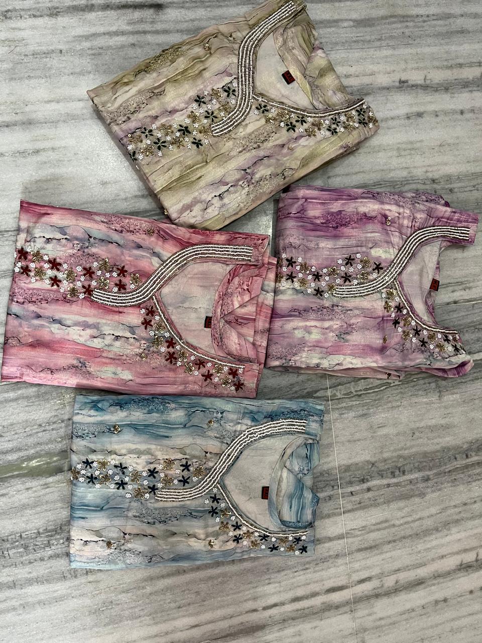 legant Chanderi Silk 3-Piece Suit Set with Embroidered Neckline