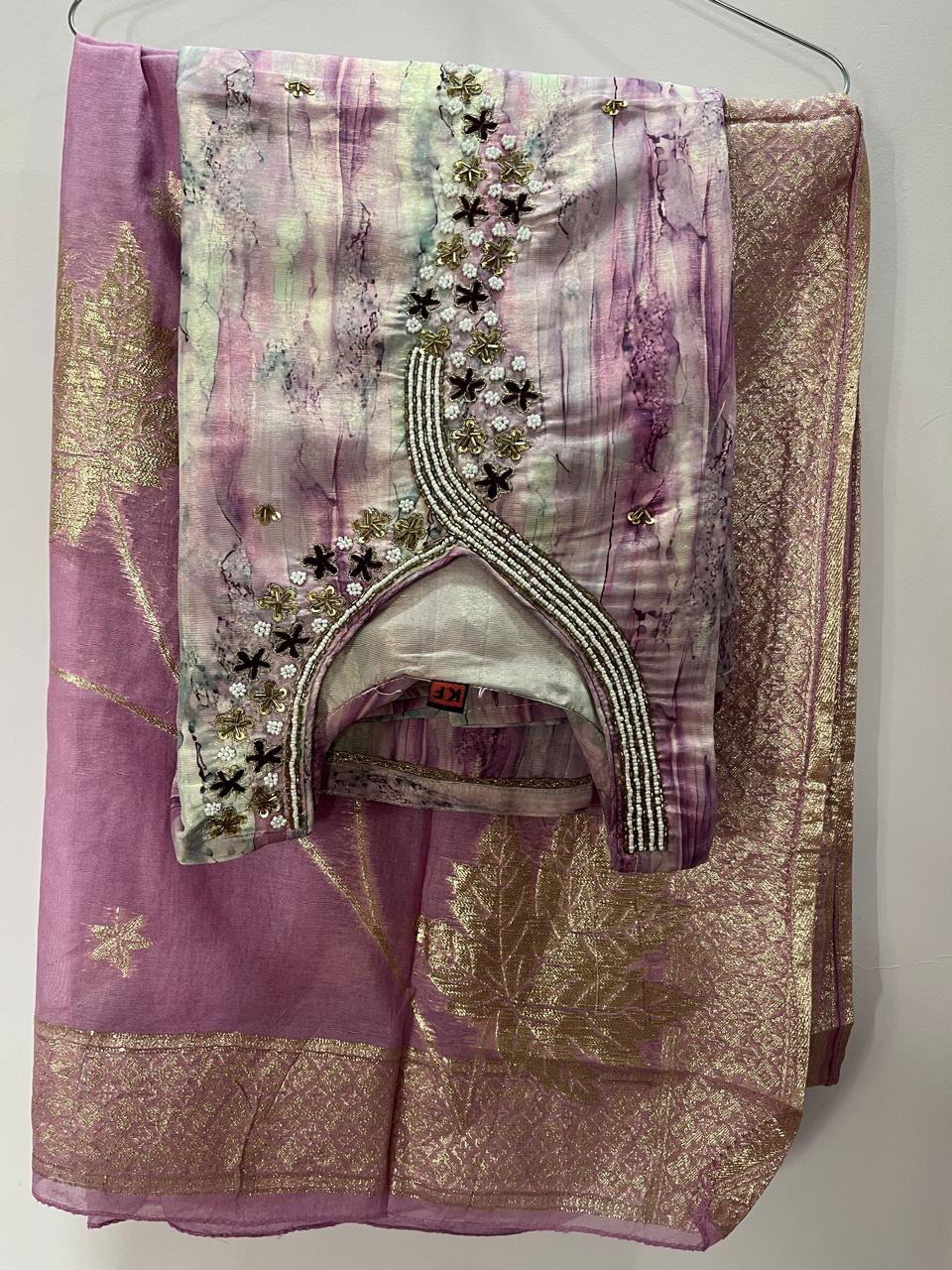 legant Chanderi Silk 3-Piece Suit Set with Embroidered Neckline
