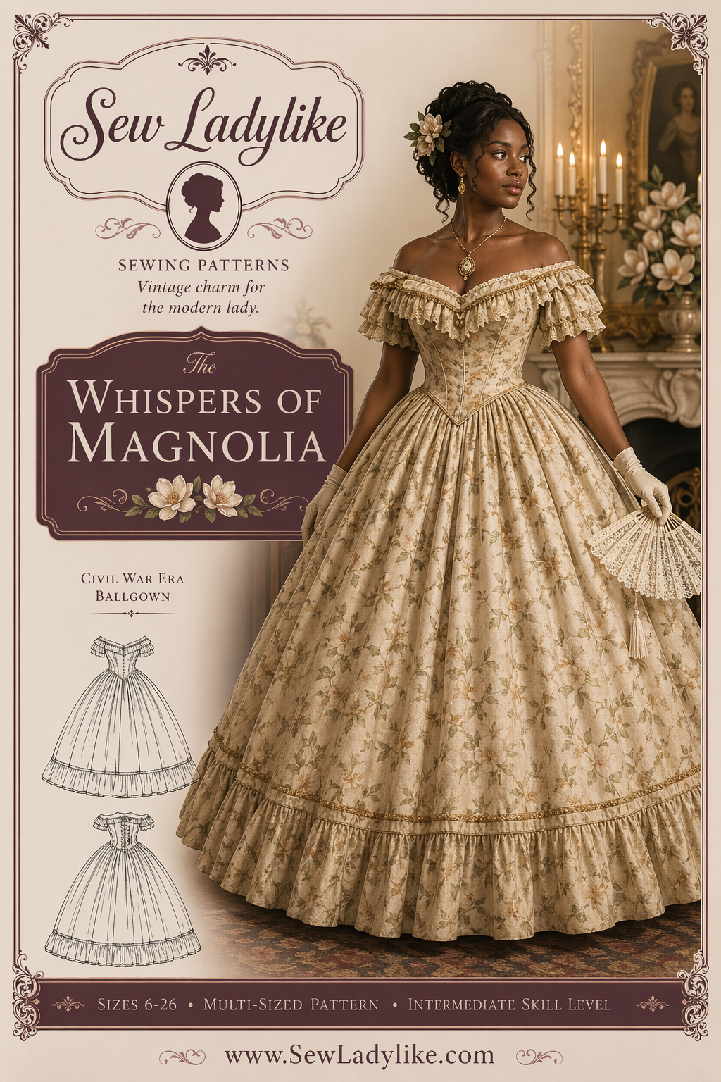 Civil War Era Ballgown: Whispers of Magnolia