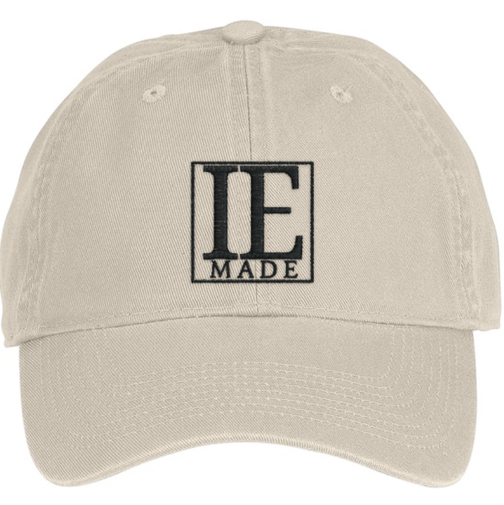 Tan cap, black embroidery