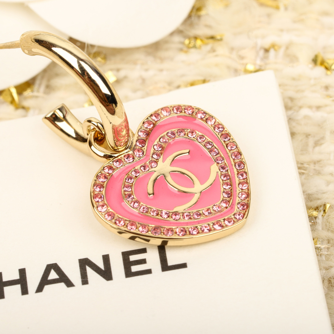 Double-loop Enamel Heart Earrings Item No.210758