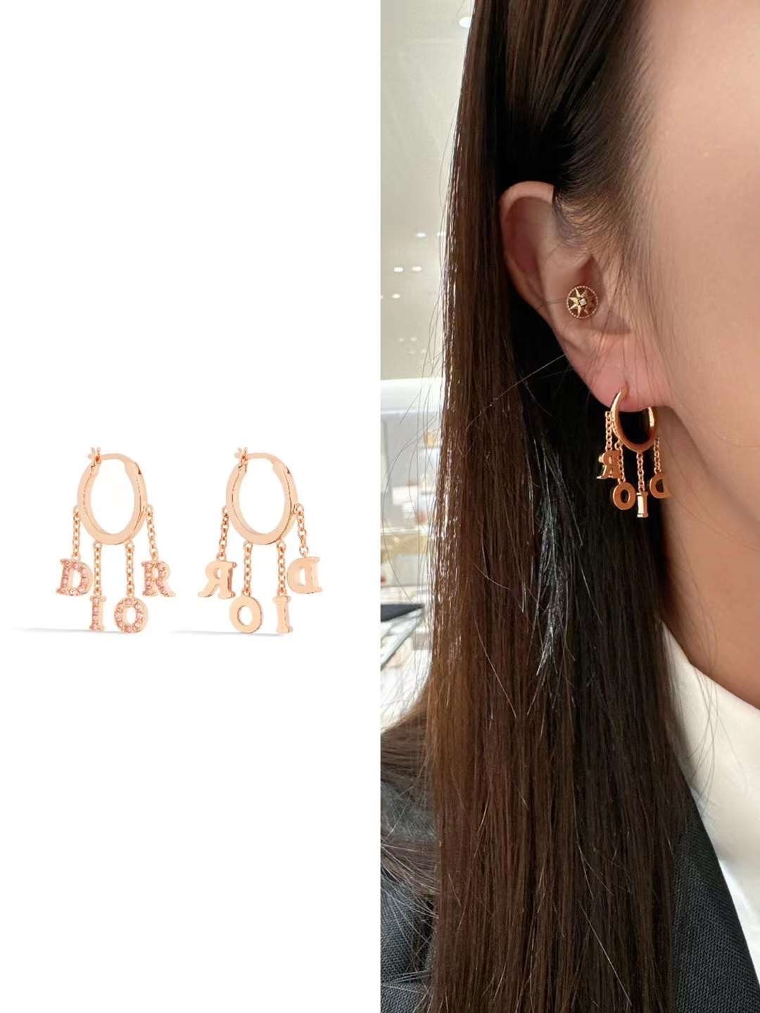 D Diamond Letter Earrings Item No.210484
