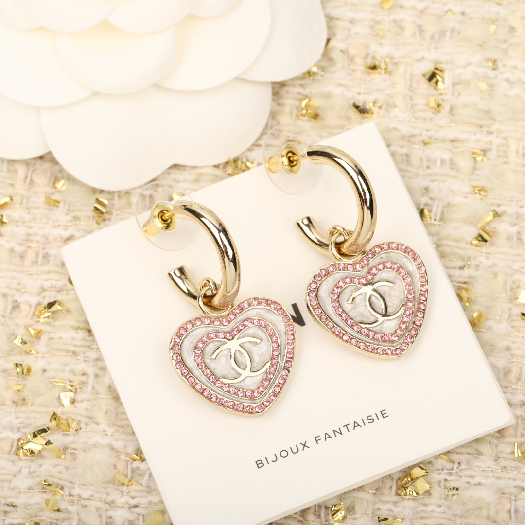 Double-loop Enamel Heart Earrings Item No.210758