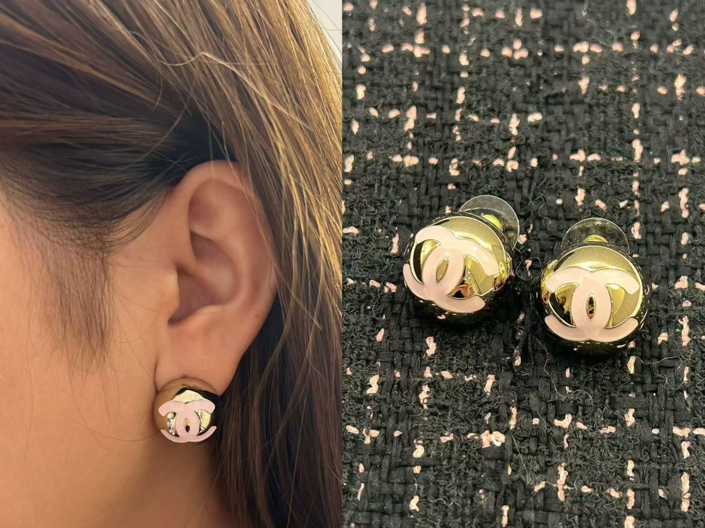 Semi-circular Metal Double C Earrings Item No.211502