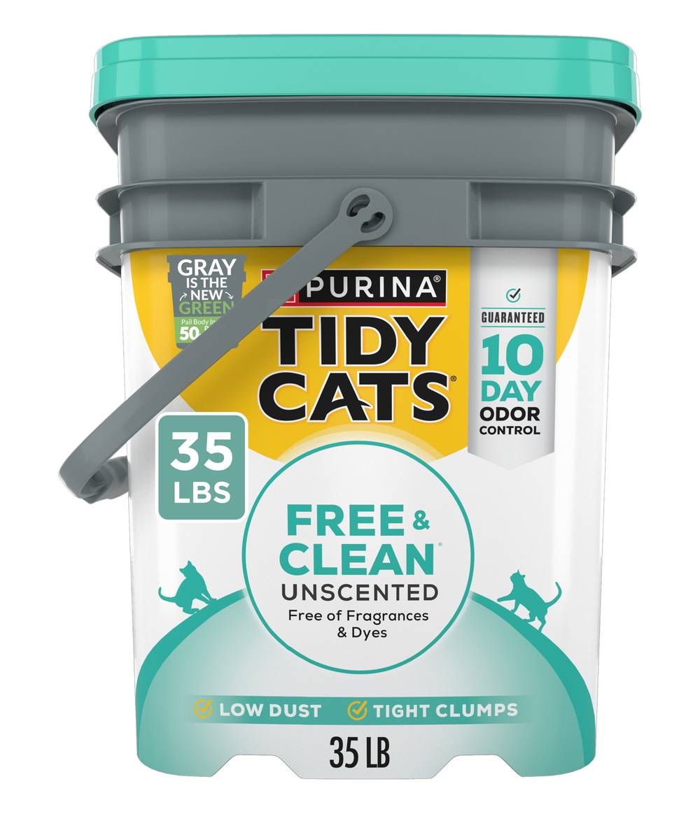 Tidy Cats Free & Clean Unscented Clumping Clay Cat Litter, 35-lb pail