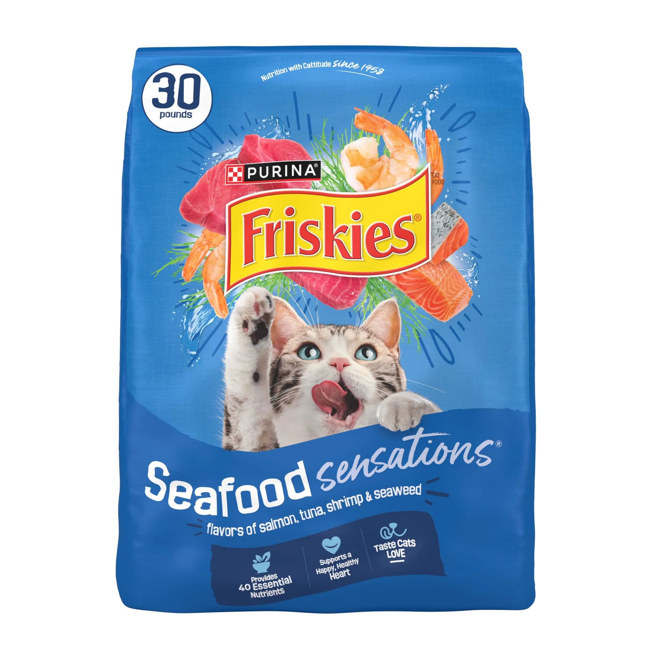 Friskies Seafood Sensations Salmon Tuna & Shrimp Dry Cat Food, 30-lb bag