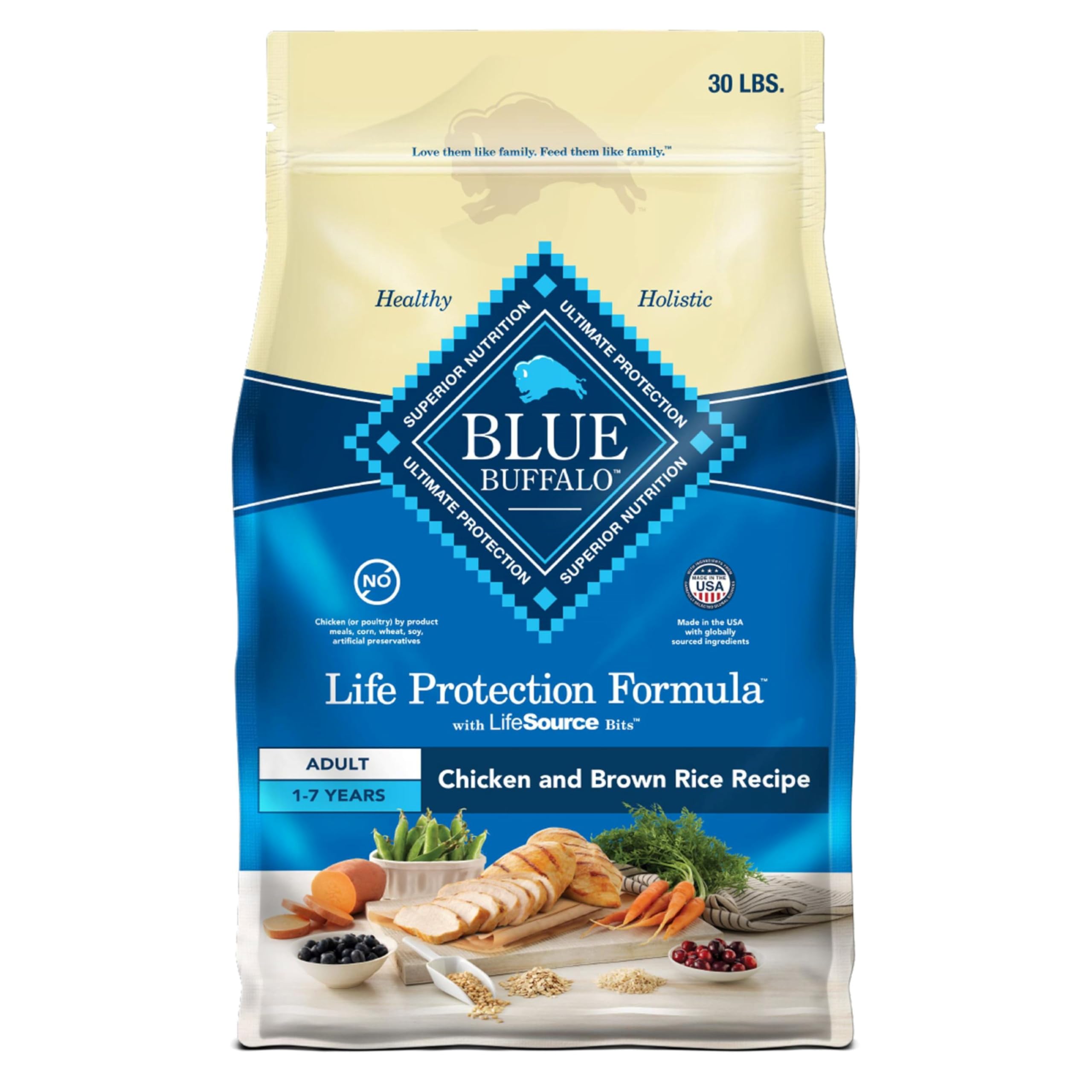 Blue Buffalo Life Protection Formula Adult Chicken & Brown Rice Recipe Dry Dog Food, 30-lb bag