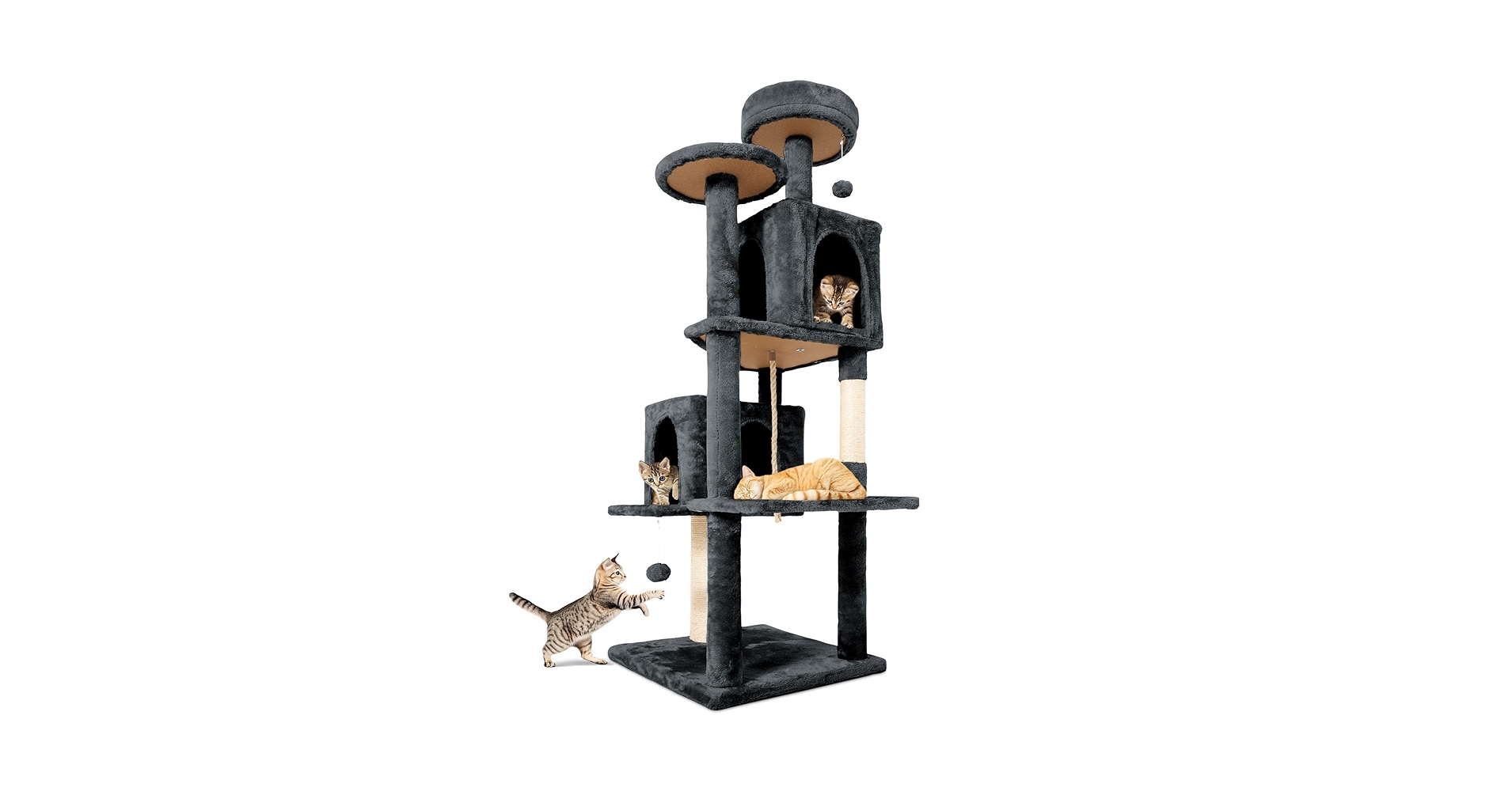 Multi-Level 58-in Plush Cat Tree & Condo, Deep Grey