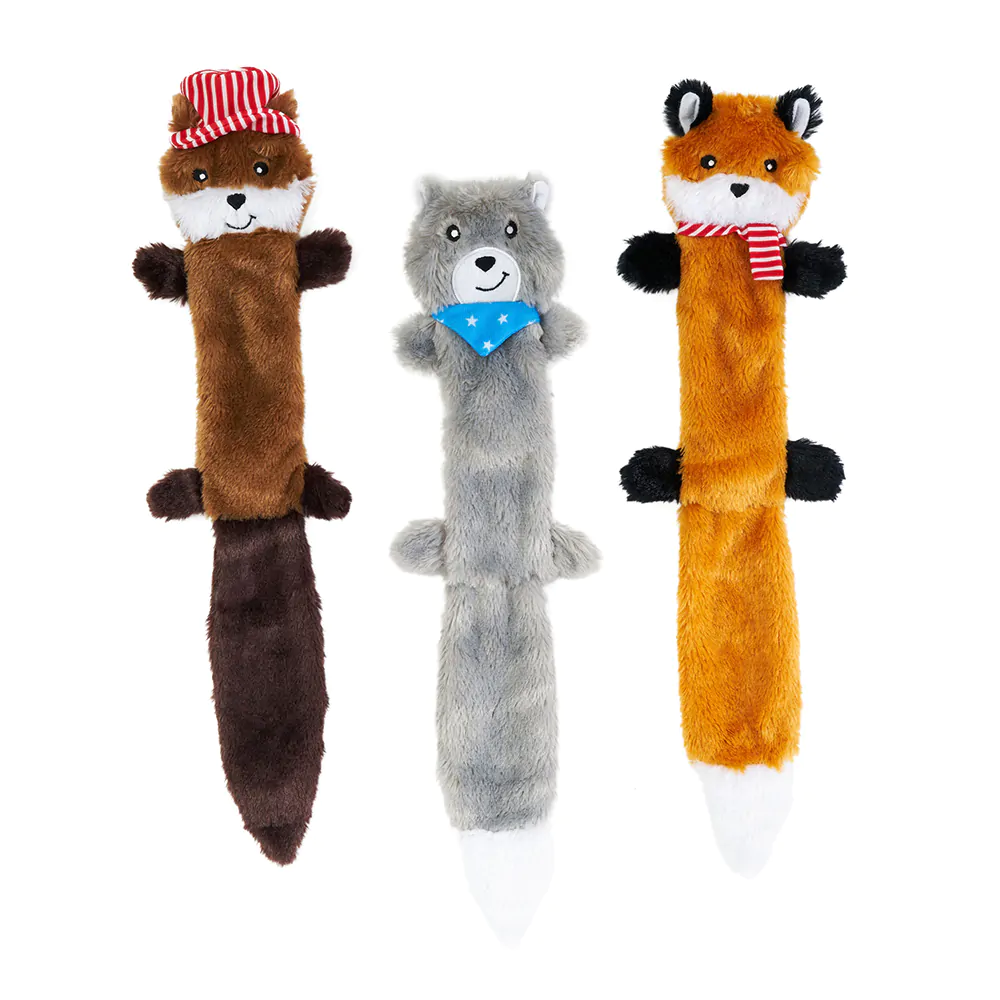 ZippyPaws Skinny Peltz No Stuffing Squeaky Plush Dog Toys, 3-pack, Large