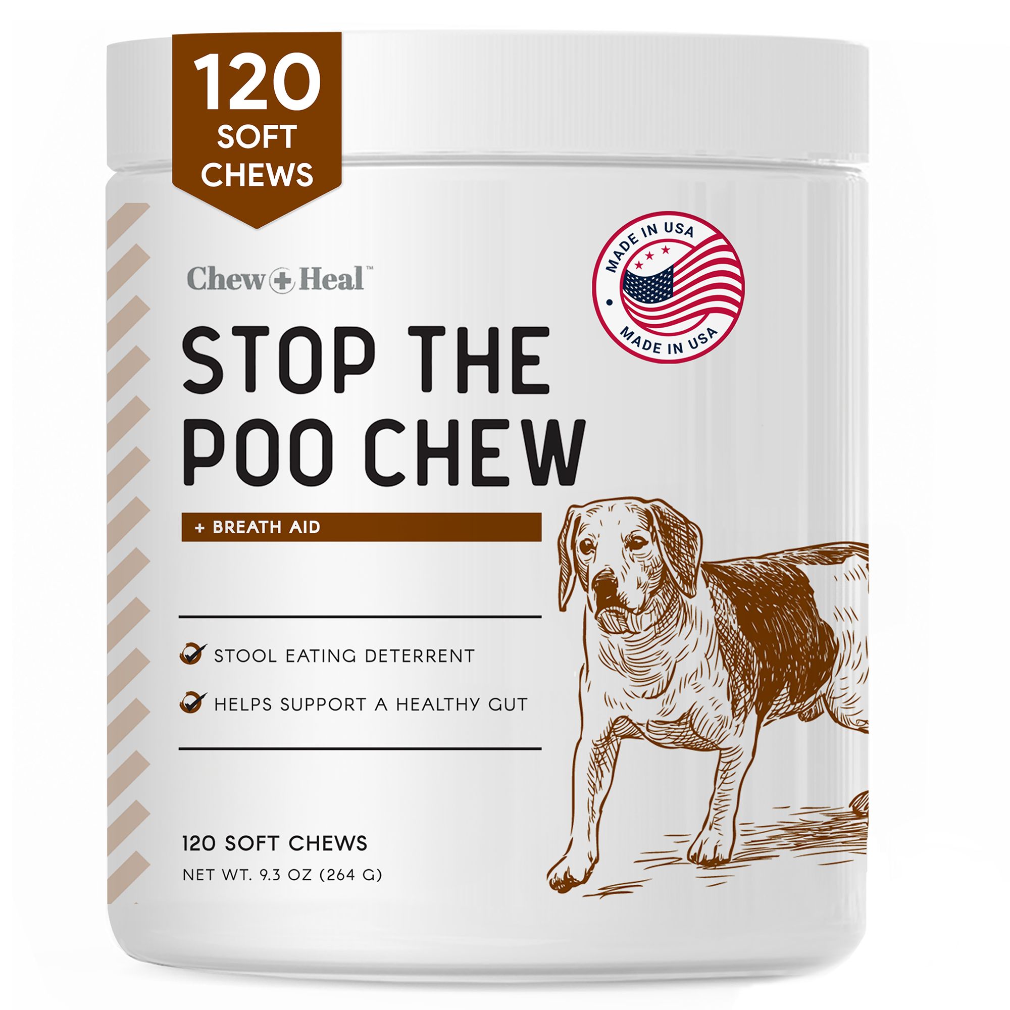 Chew + Heal Stop The Poo Soft Chew Coprophagia & Digestive Supplement for Dogs, 120 count
