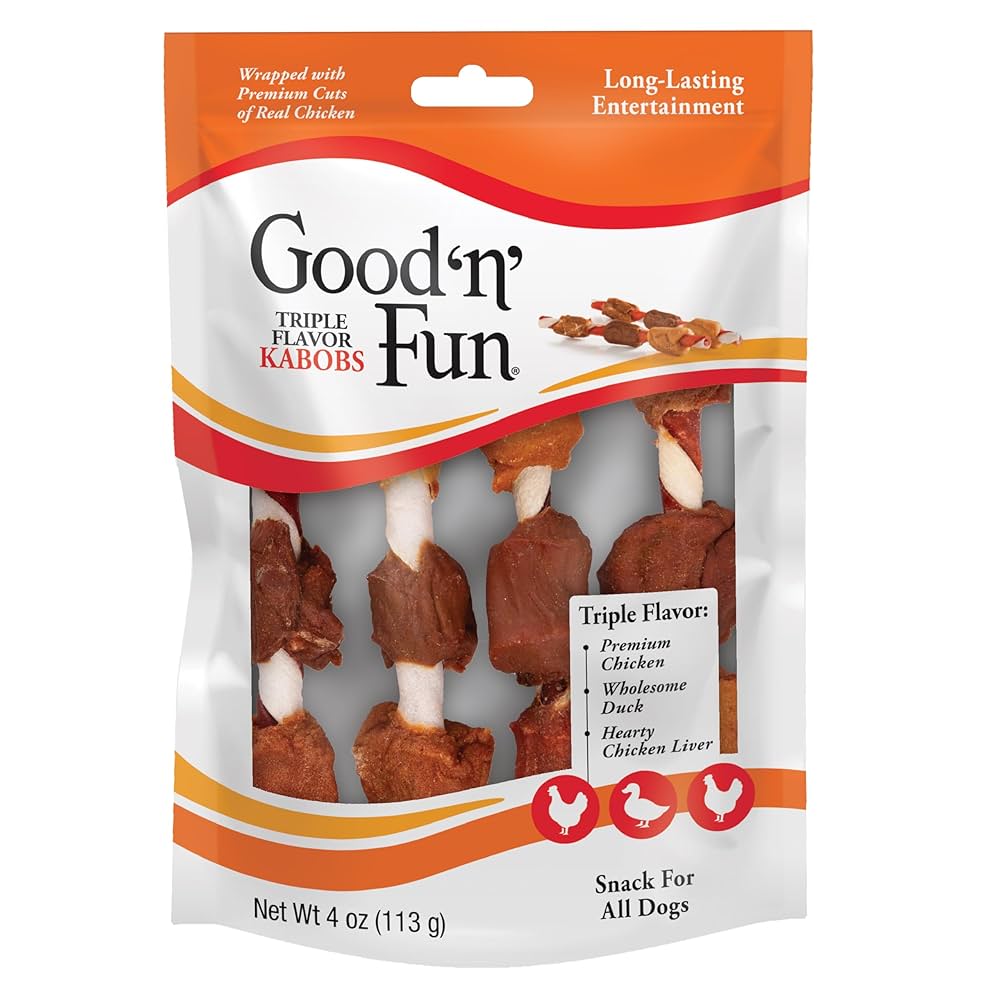 Good 'n' Fun Triple Flavor Kabobs Chicken, Duck & Chicken Liver Dog Treat Chews, 18 count
