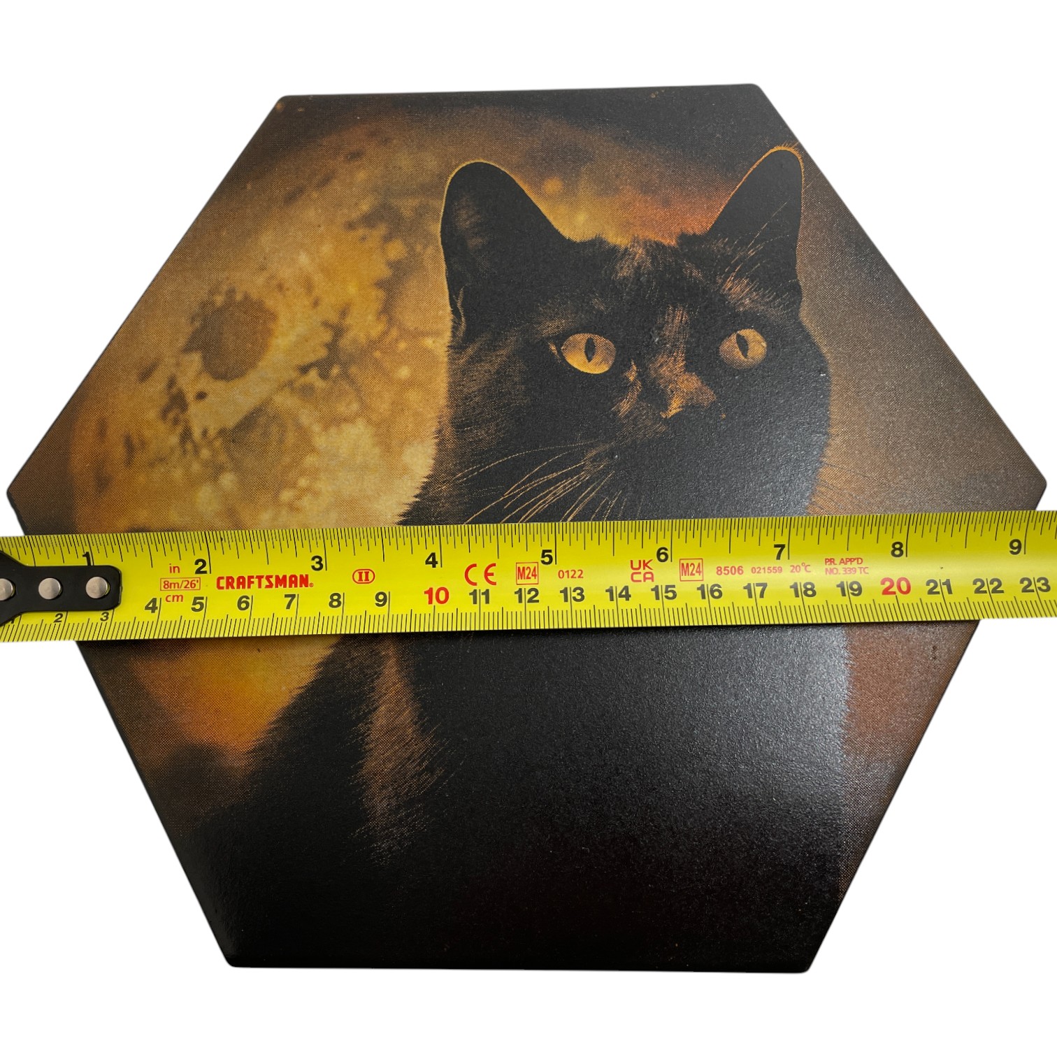 Colour Engraved GIANT Hex Tile - Black Cat in the Moonlight