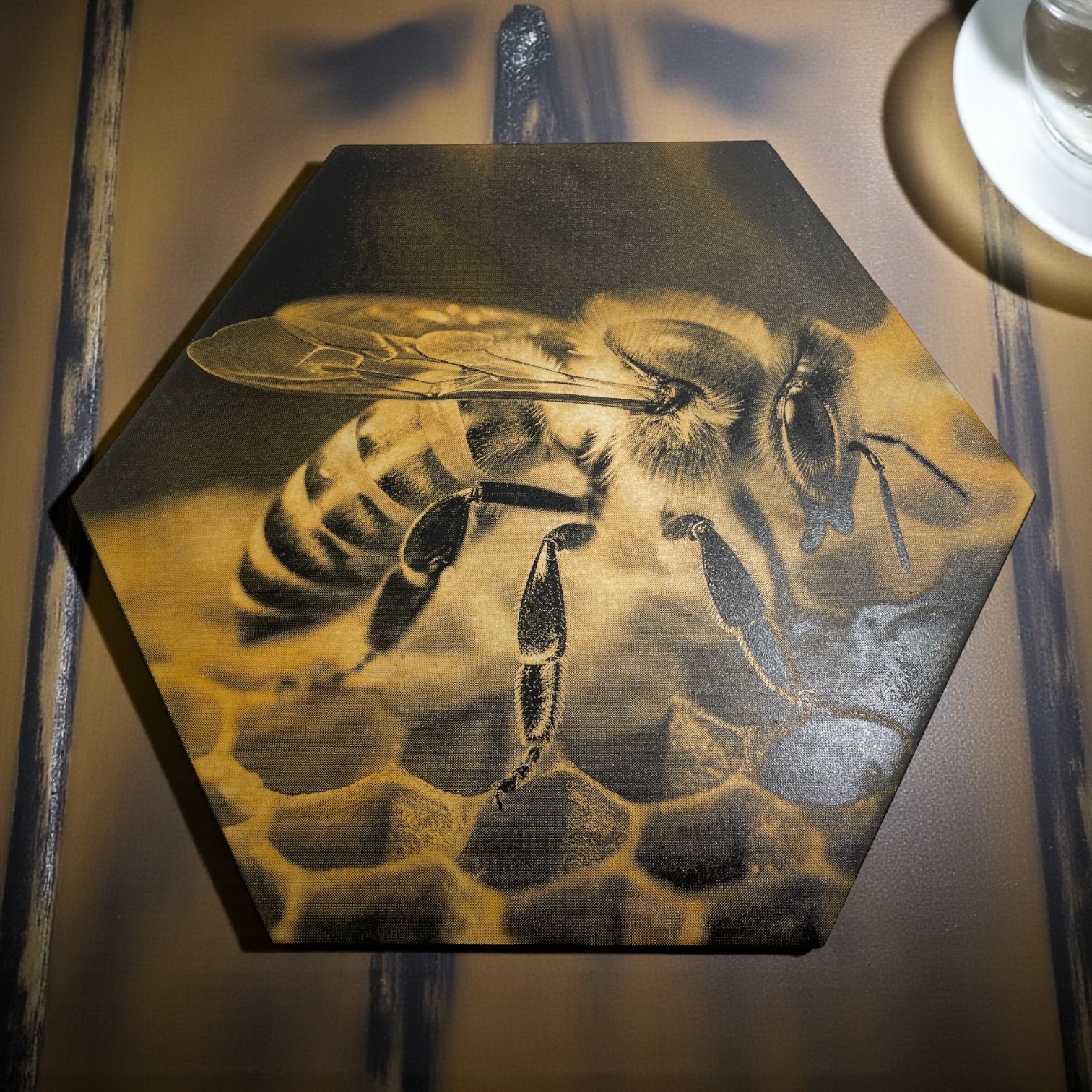Colour Engraved GIANT Hex Tile - Busy Bee at Work
