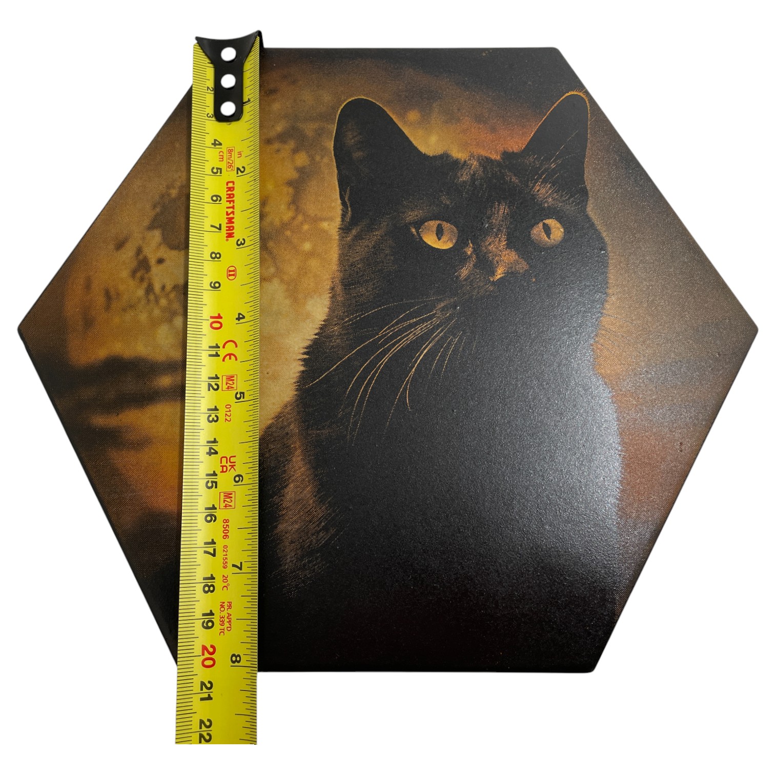 Colour Engraved GIANT Hex Tile - Black Cat in the Moonlight