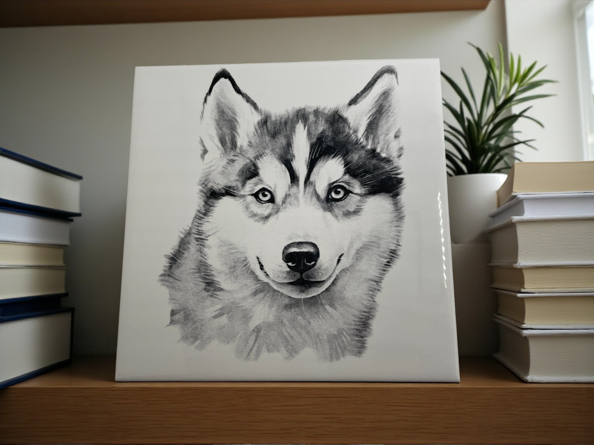 Laser Engraved Art Tile - Husky Puppy