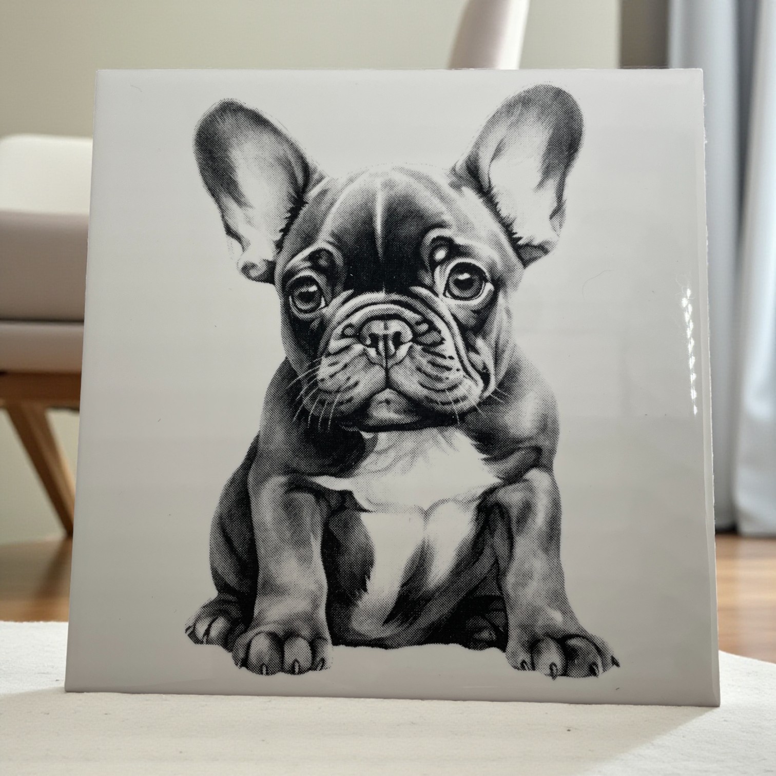 Laser Engraved Art Tile - French Bulldog Puppy