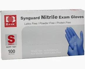 Basic Synguard Blue Nitrile Gloves, Size Small, Case of 10