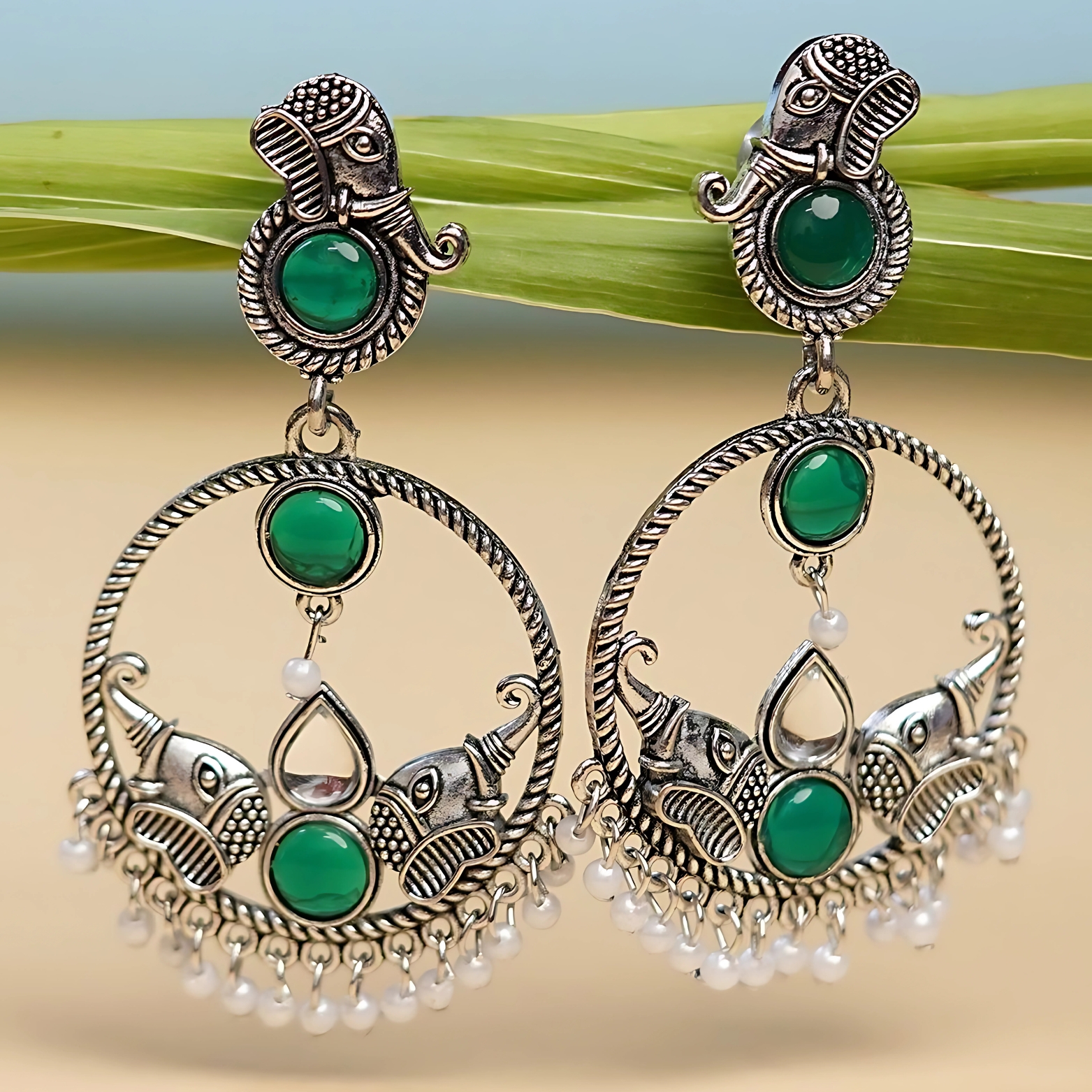 Antique Silver Green Earrings
