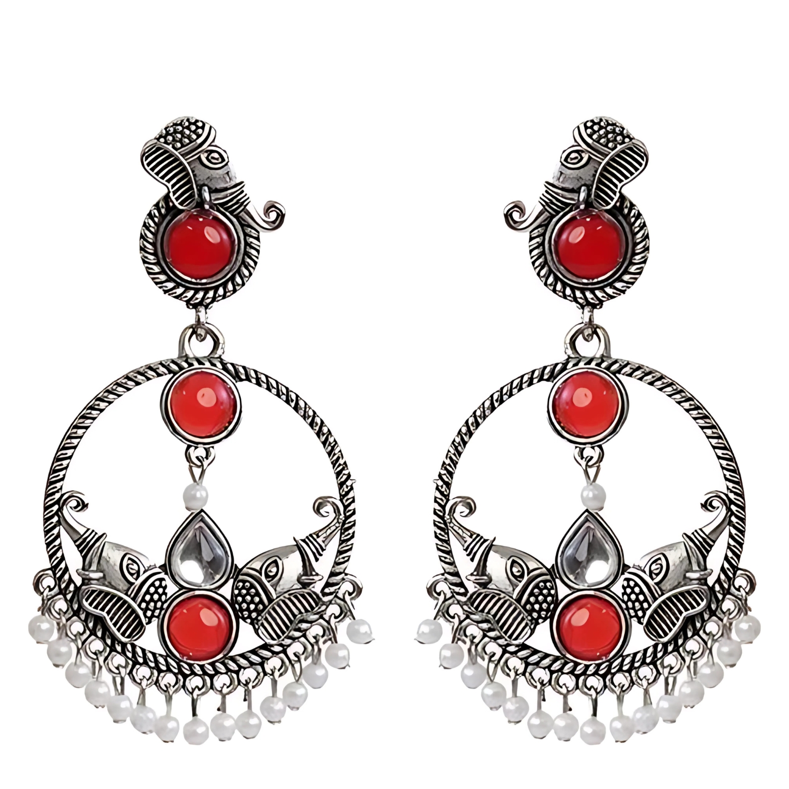 Antique Silver Red Earrings