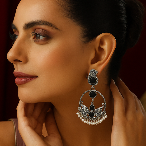 Antique Silver Black Earrings