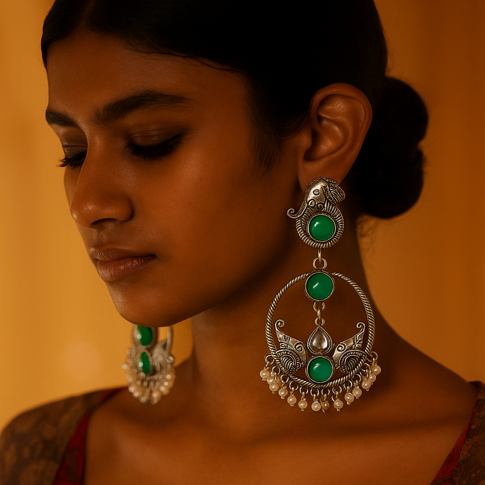 Antique Silver Green Earrings