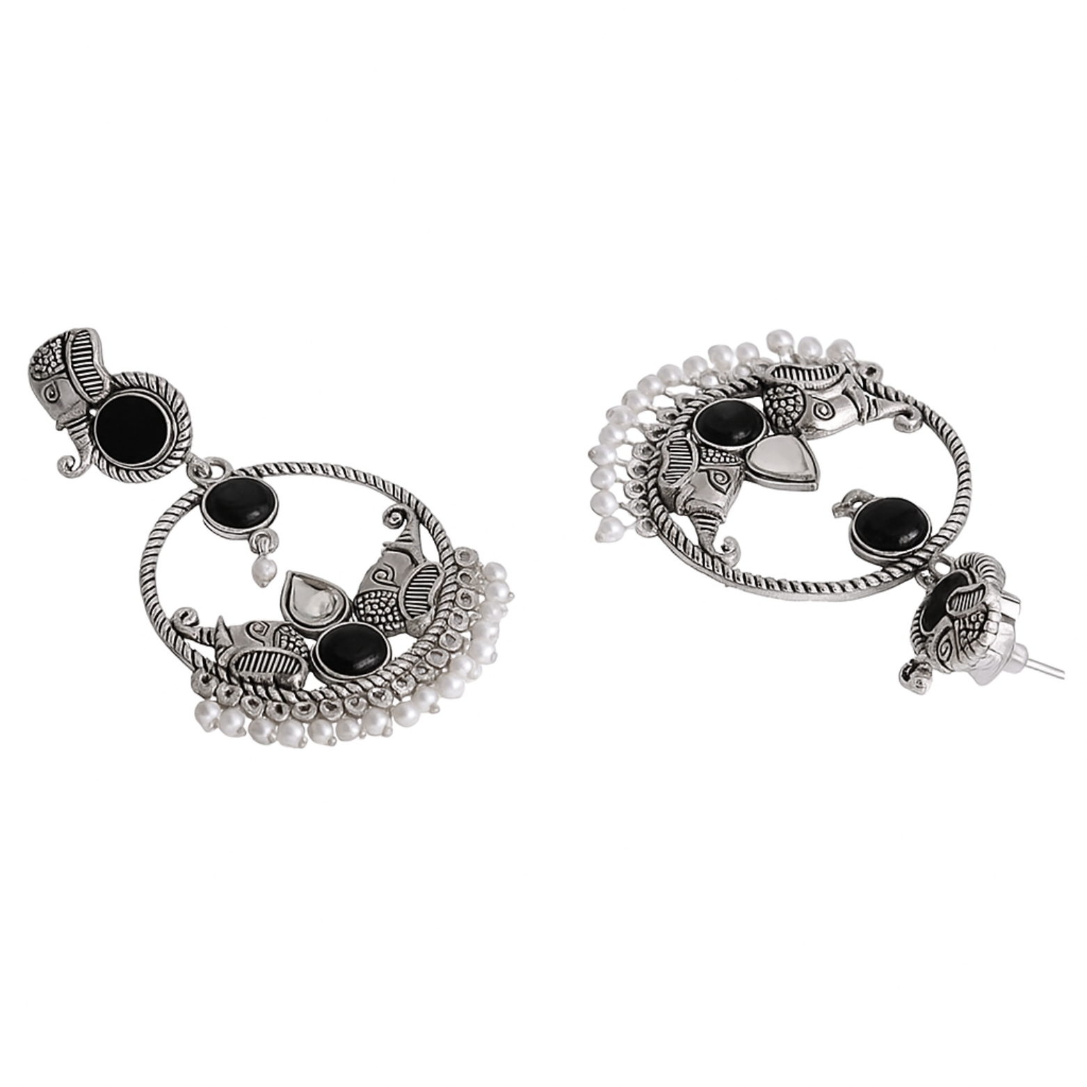 Antique Silver Black Earrings