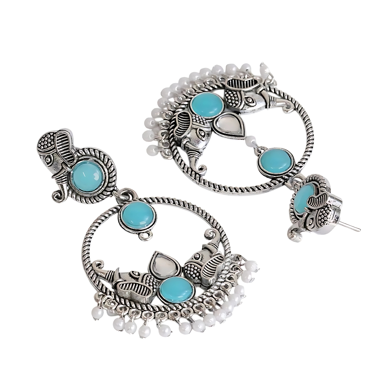 Antique Silver Teal Earrings