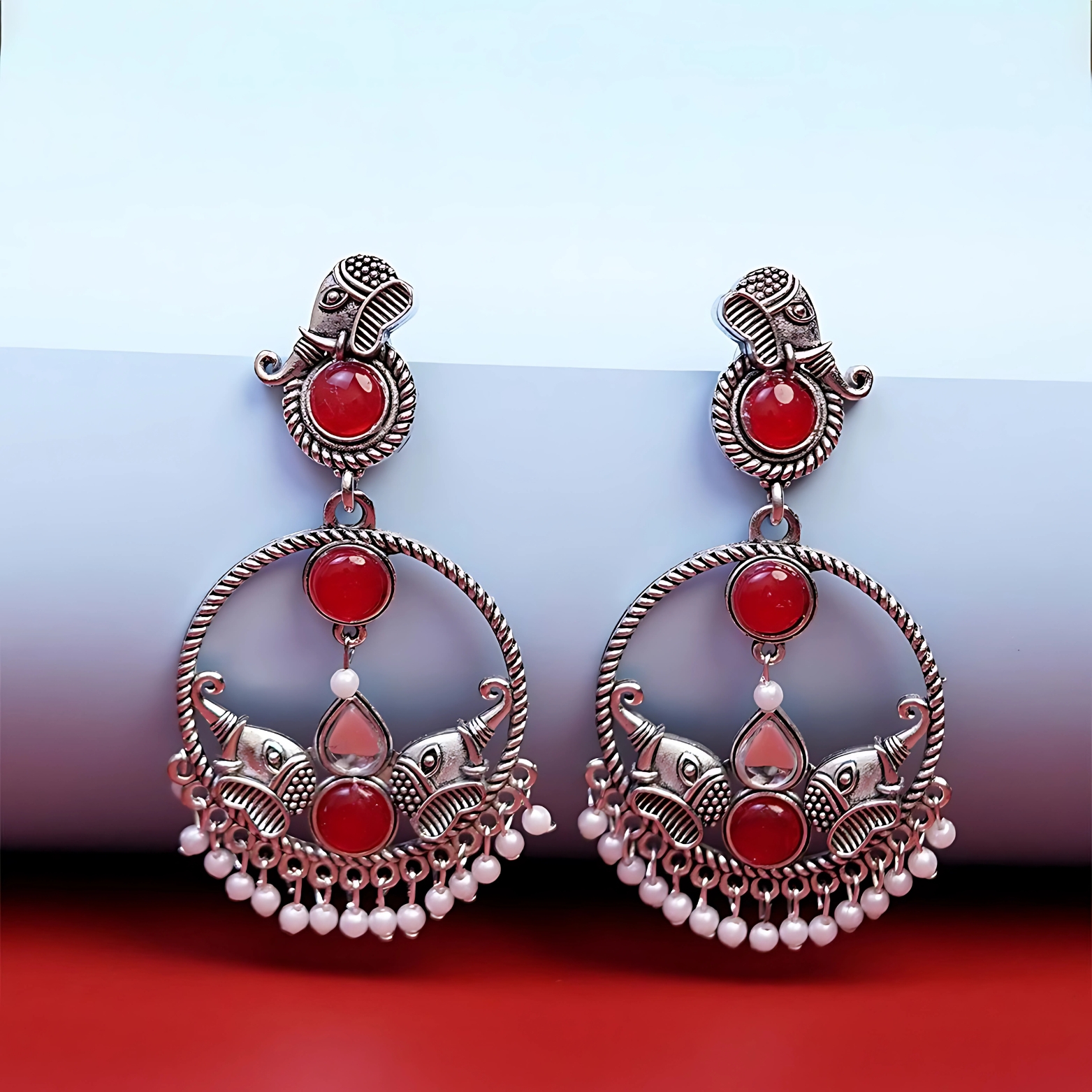 Antique Silver Red Earrings