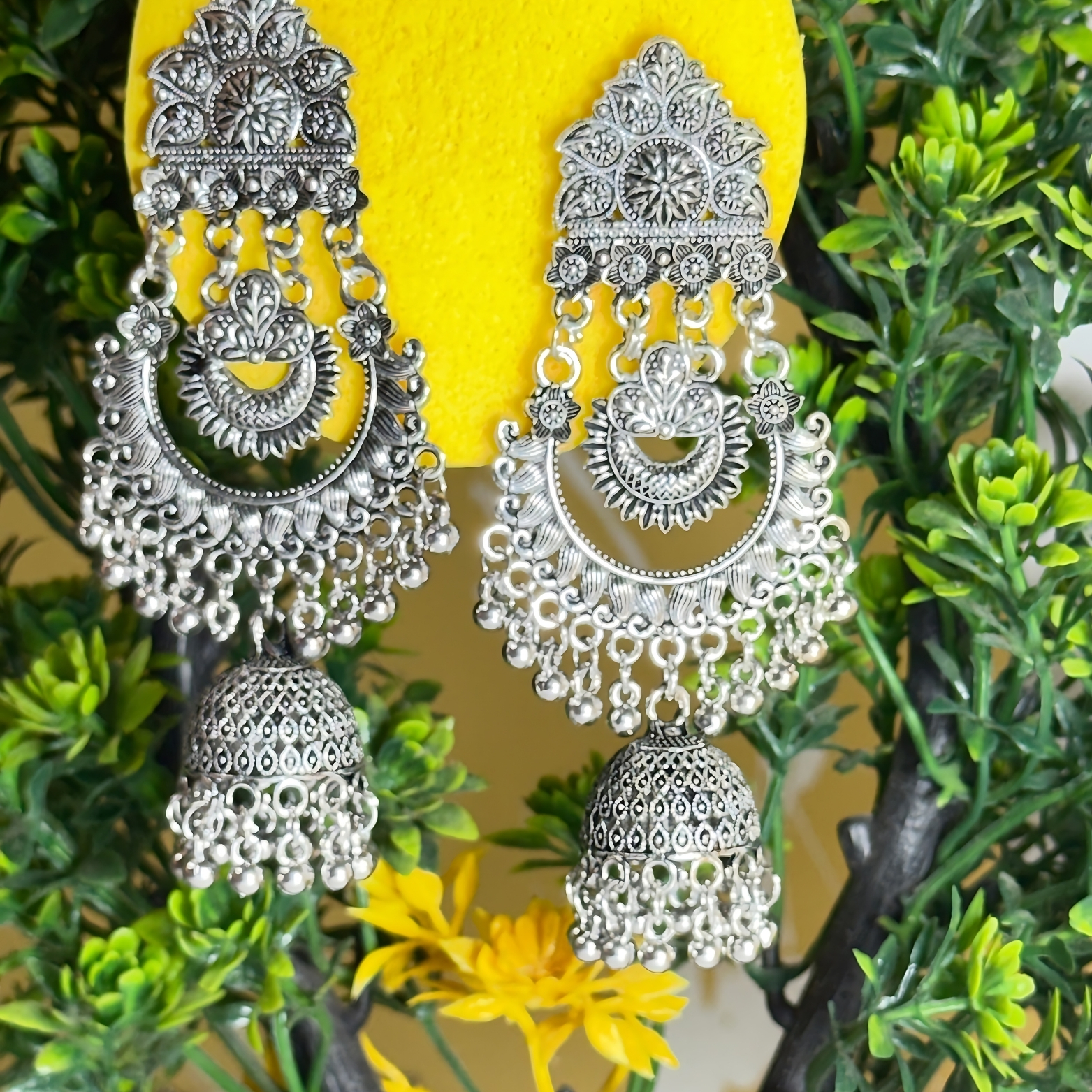 Traditional Silver-Plated Jhumka Earrings