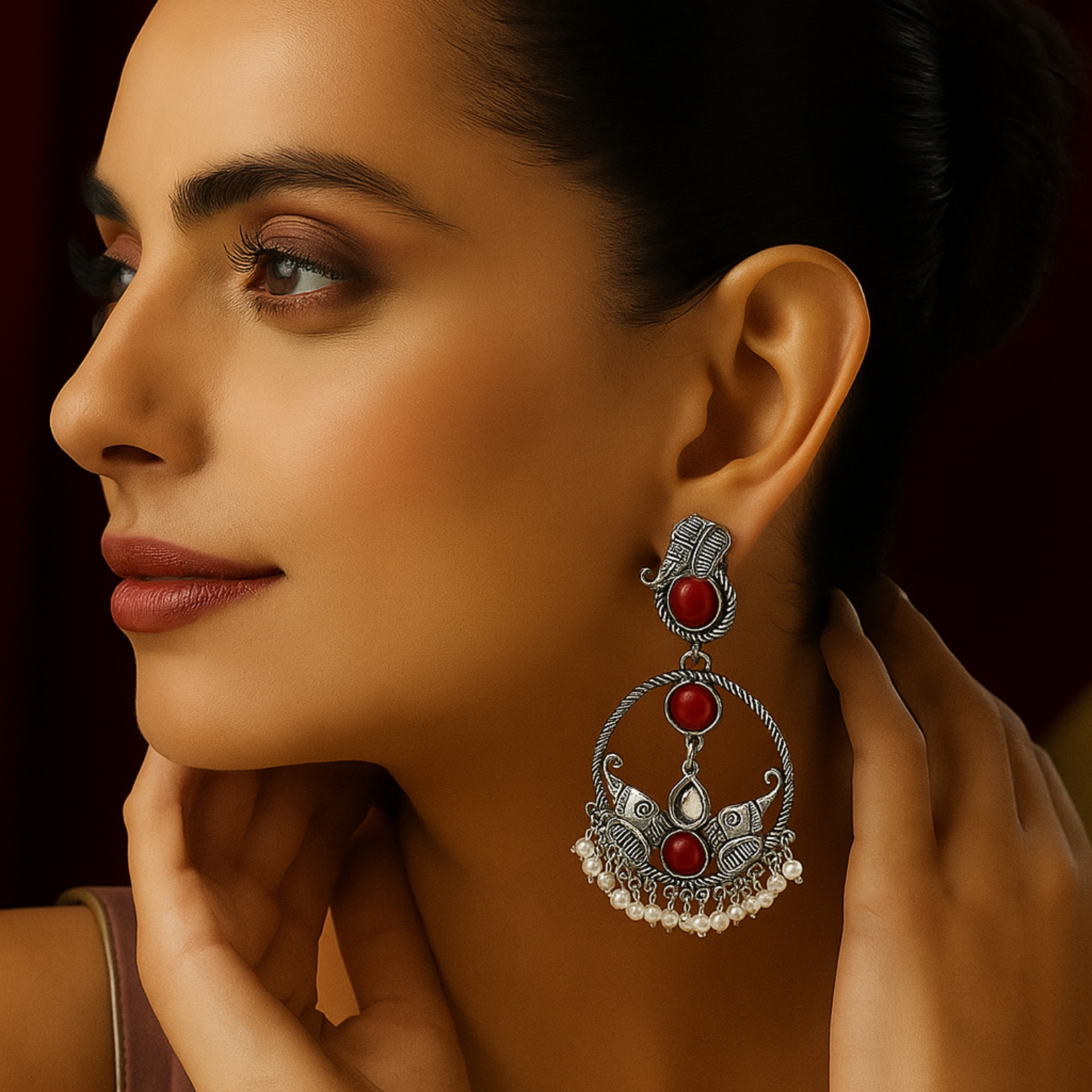 Antique Silver Red Earrings