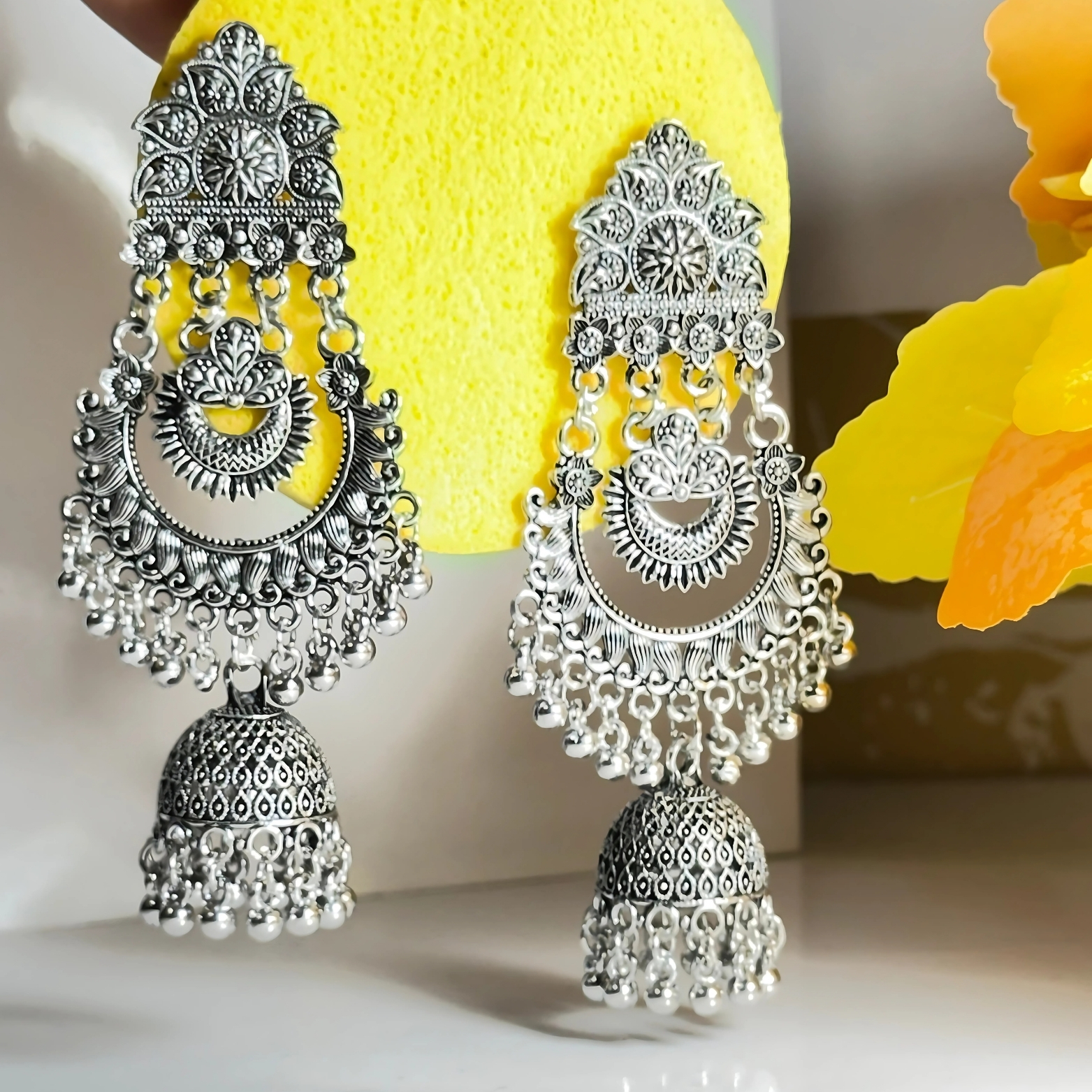 Traditional Silver-Plated Jhumka Earrings